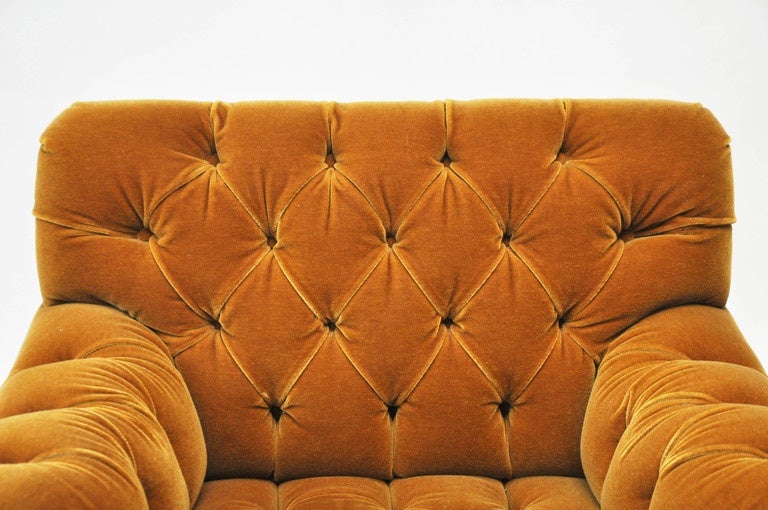Stained Unique Mohair Tufted Club Chair by John Boone