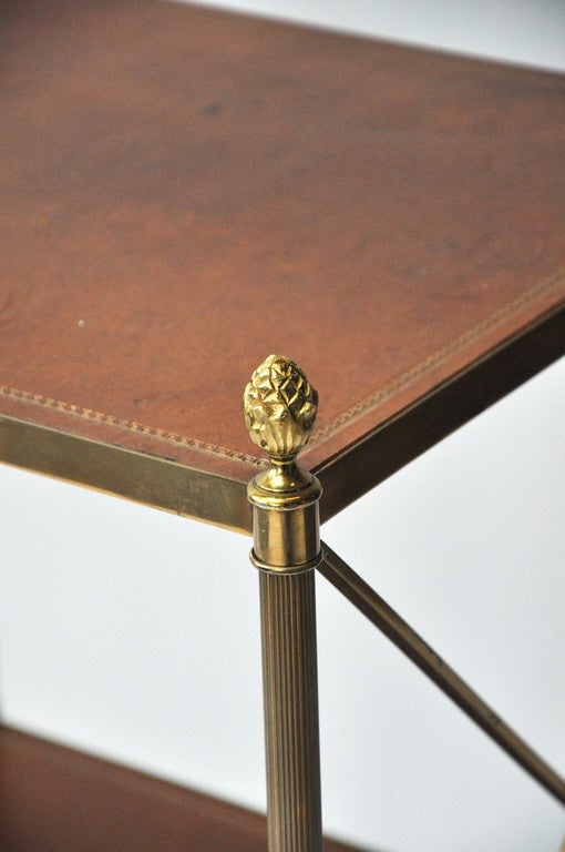 20th Century French Leather and Brass 3-Shelf Étagère In Good Condition For Sale In Chicago, IL