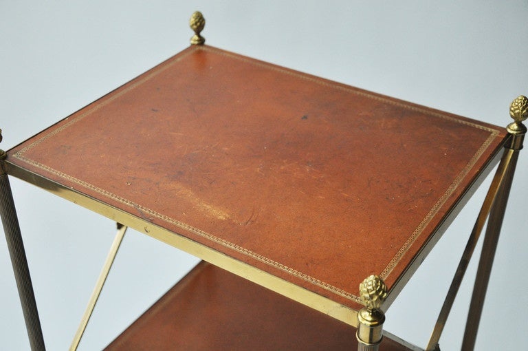 20th Century French Leather and Brass 3-Shelf Étagère For Sale 1