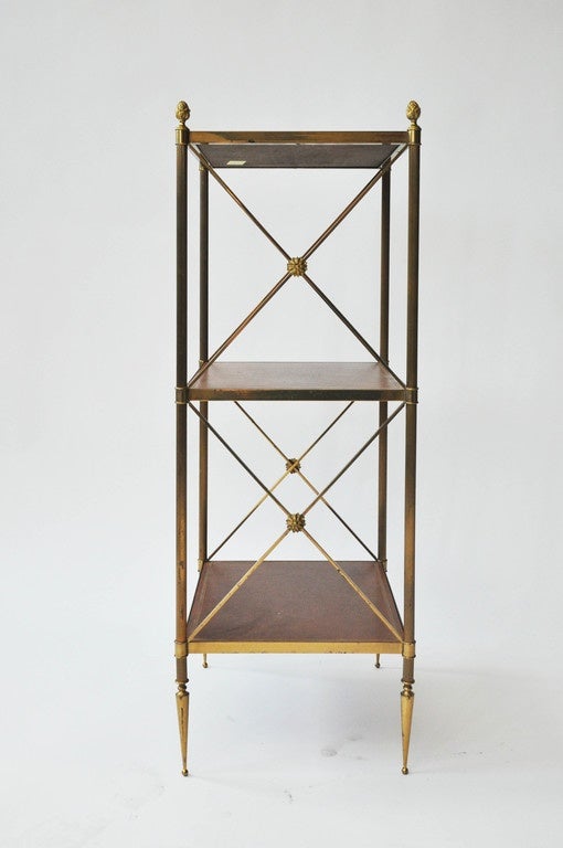 20th Century French Leather and Brass 3-Shelf Étagère For Sale 4