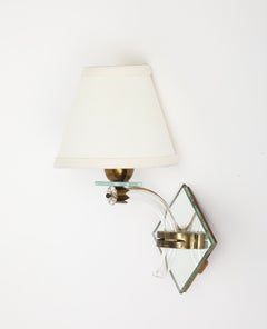 Midcentury French Mirrored Sconces with Blown Glass and Brass Fittings