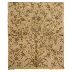 Vintage Embroidered Botanical Textile Panel with Metallic Thread