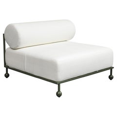 Modern Outdoor Lounge Chair with Olive Green Stainless Steel Frame