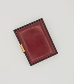 French Burgundy Stitched Leather & Brass Cards Box, 1970s
