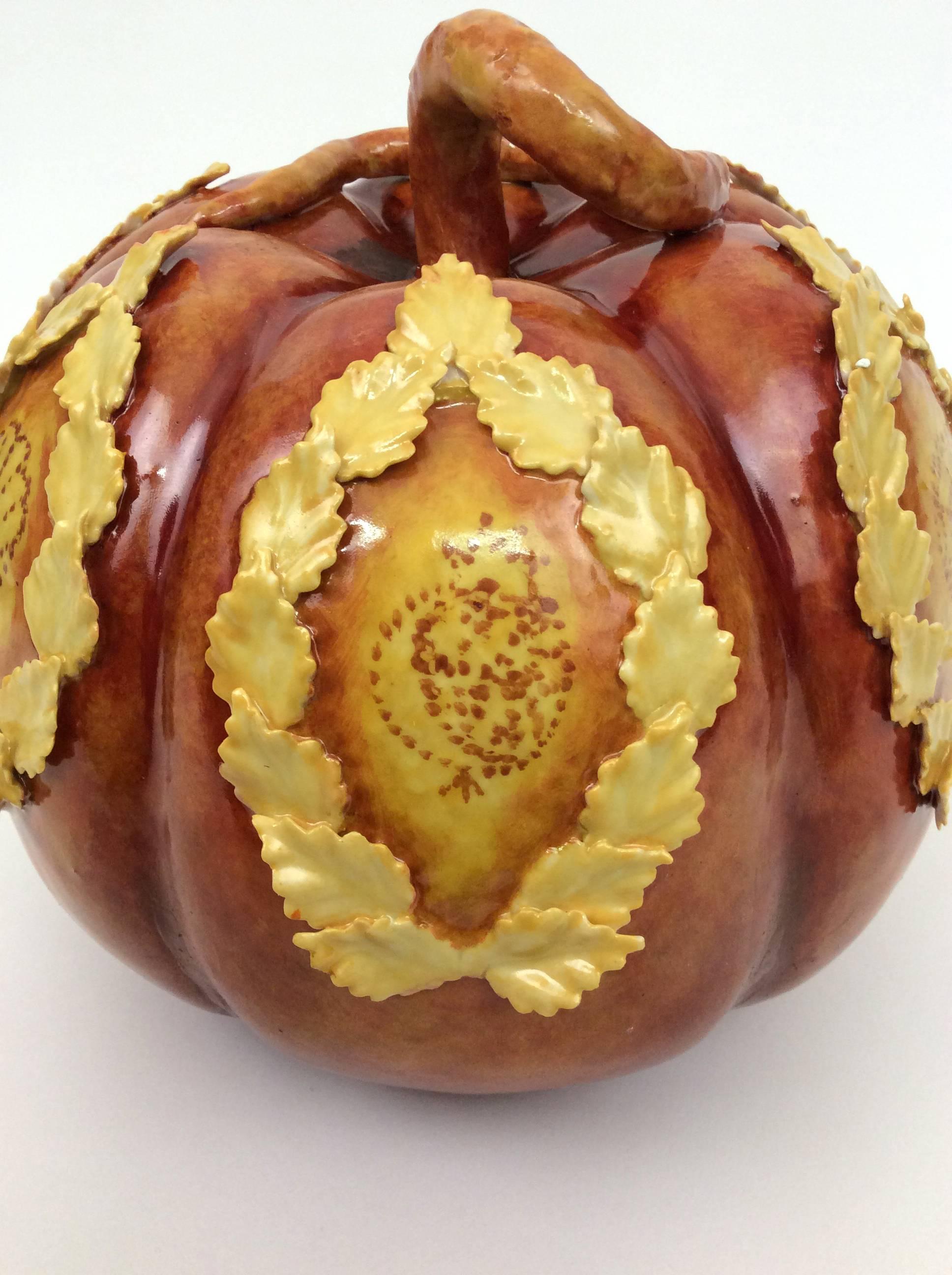 Ceramic Amber Melon with Greek Medallions For Sale