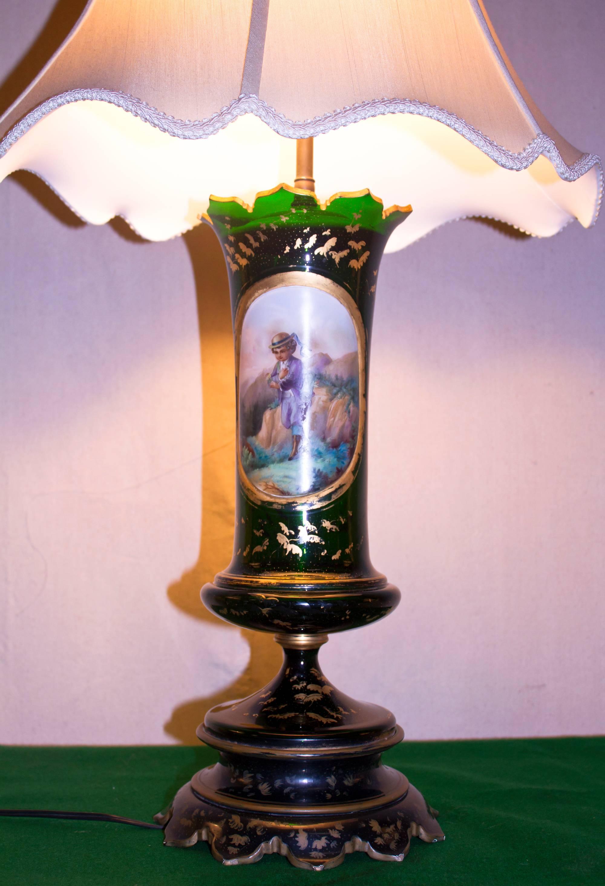 Mid-19th Century 19th century Austrian Art Glass Lamp For Sale