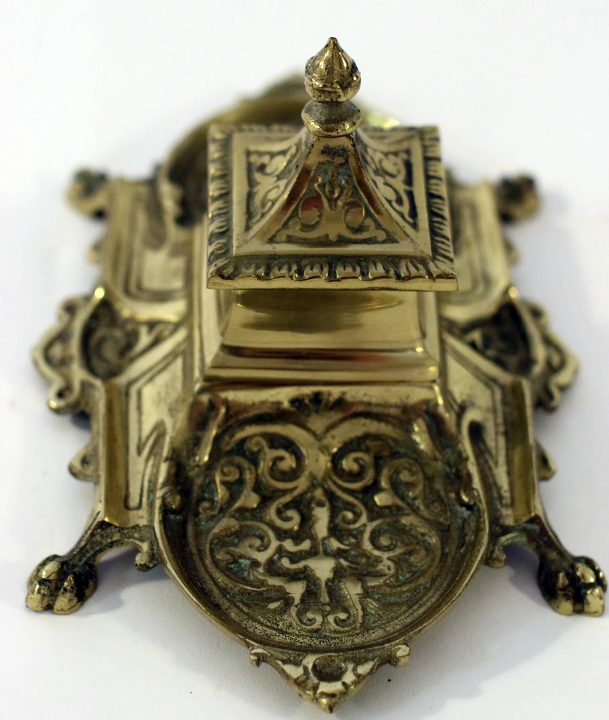 Late Victorian 19th Century French Scrolled Repousse Inkwell