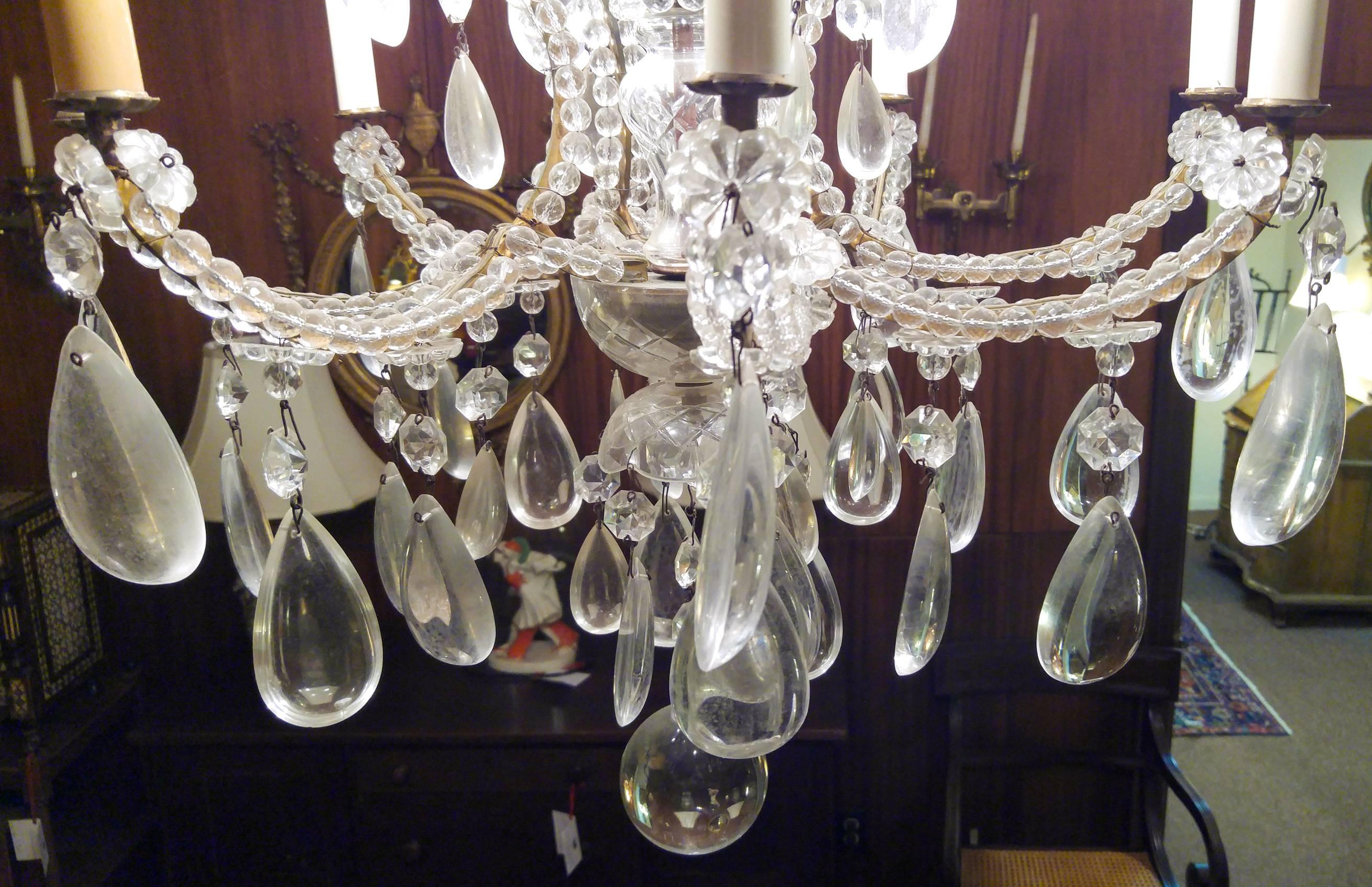 Rococo 19th century French Eight-Light Crystal Chandelier