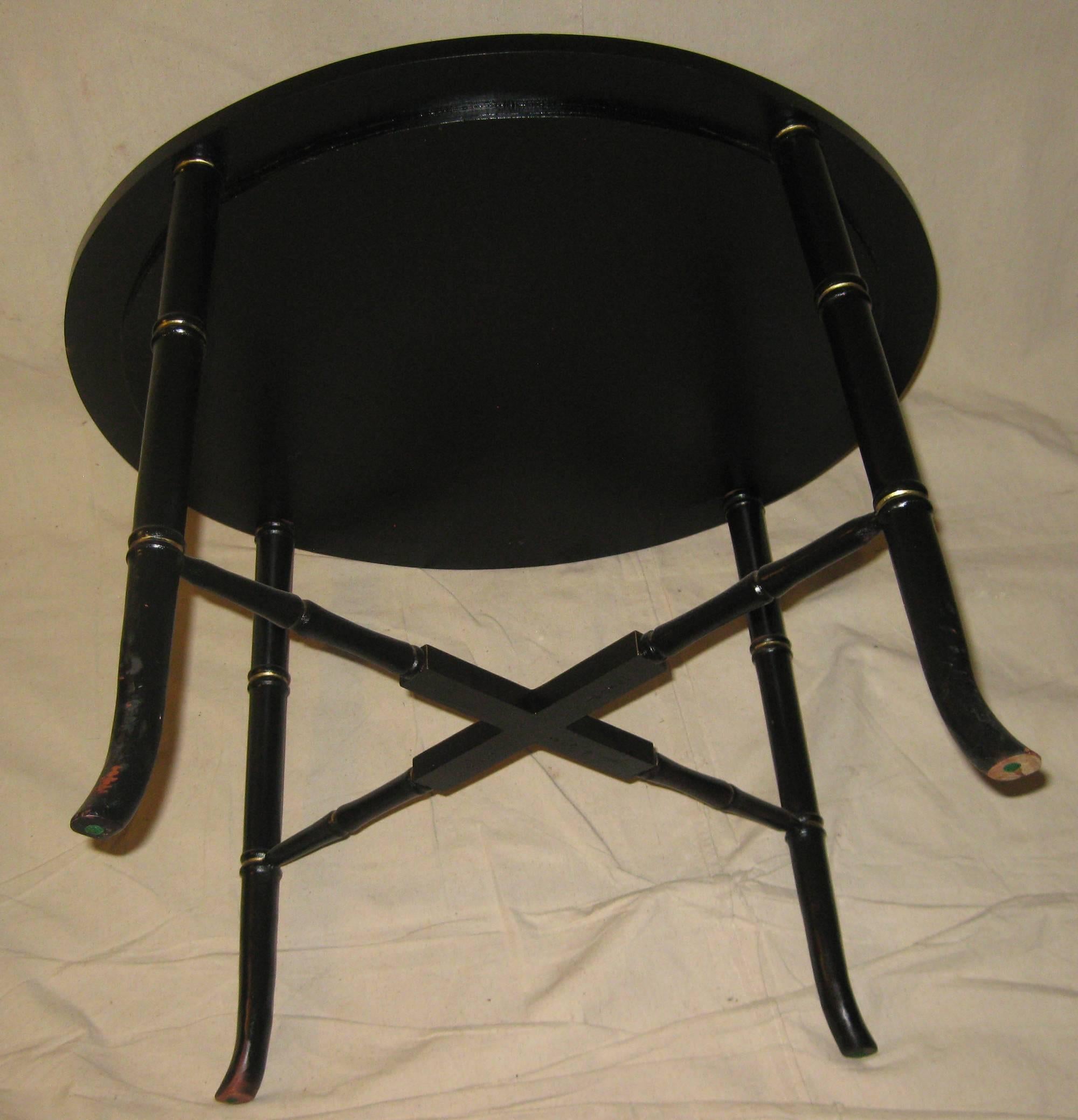 Abalone 19th century English Black Lacquer and Gilt  Papier-Mache Tray on Stand