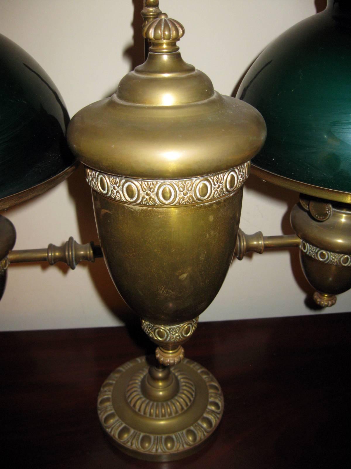 Brass 19th century American Double Student Kerosene Burning Oil Lamp