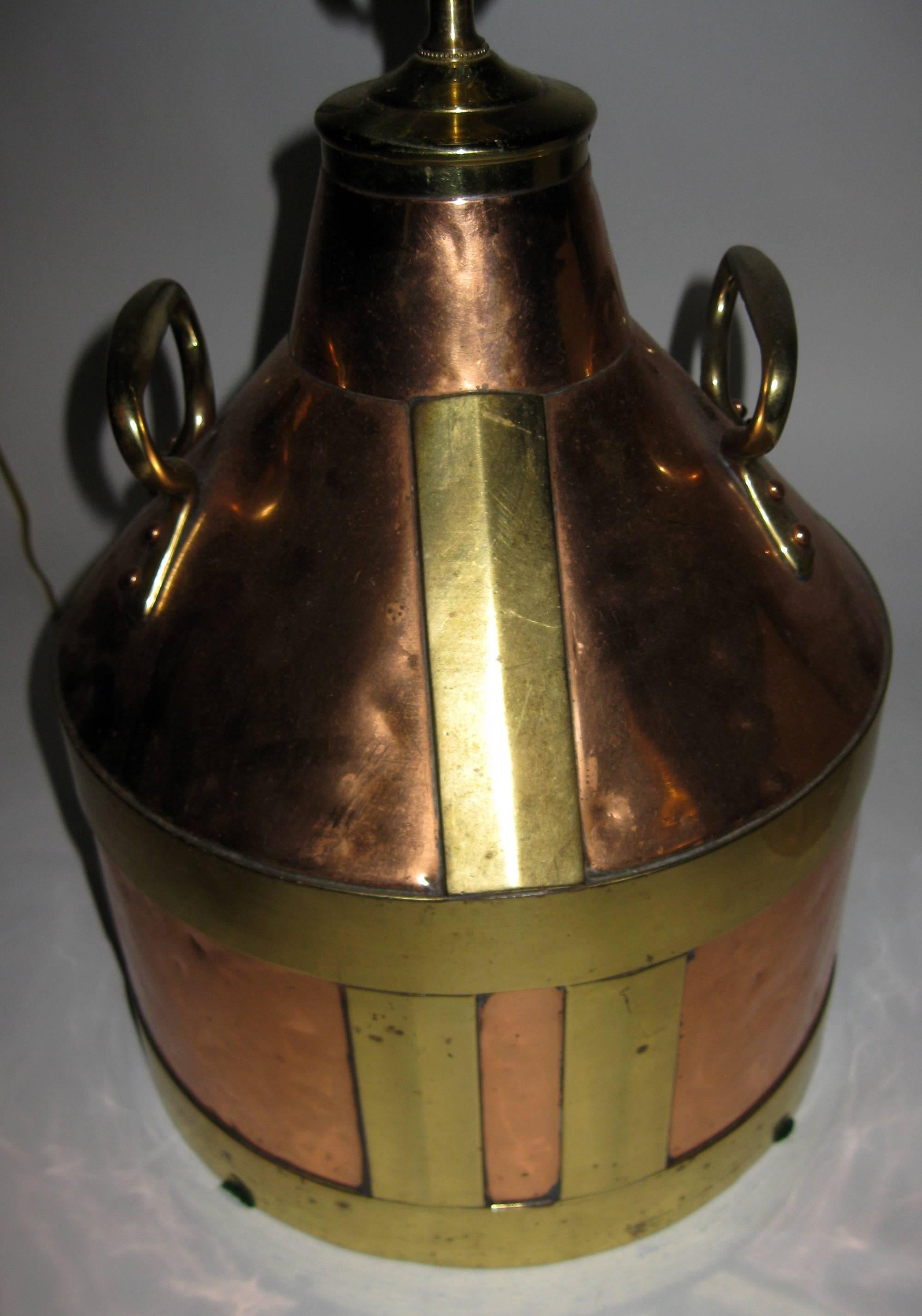 Brass 19th century English Copper Three Gallon Jug Table Lamp