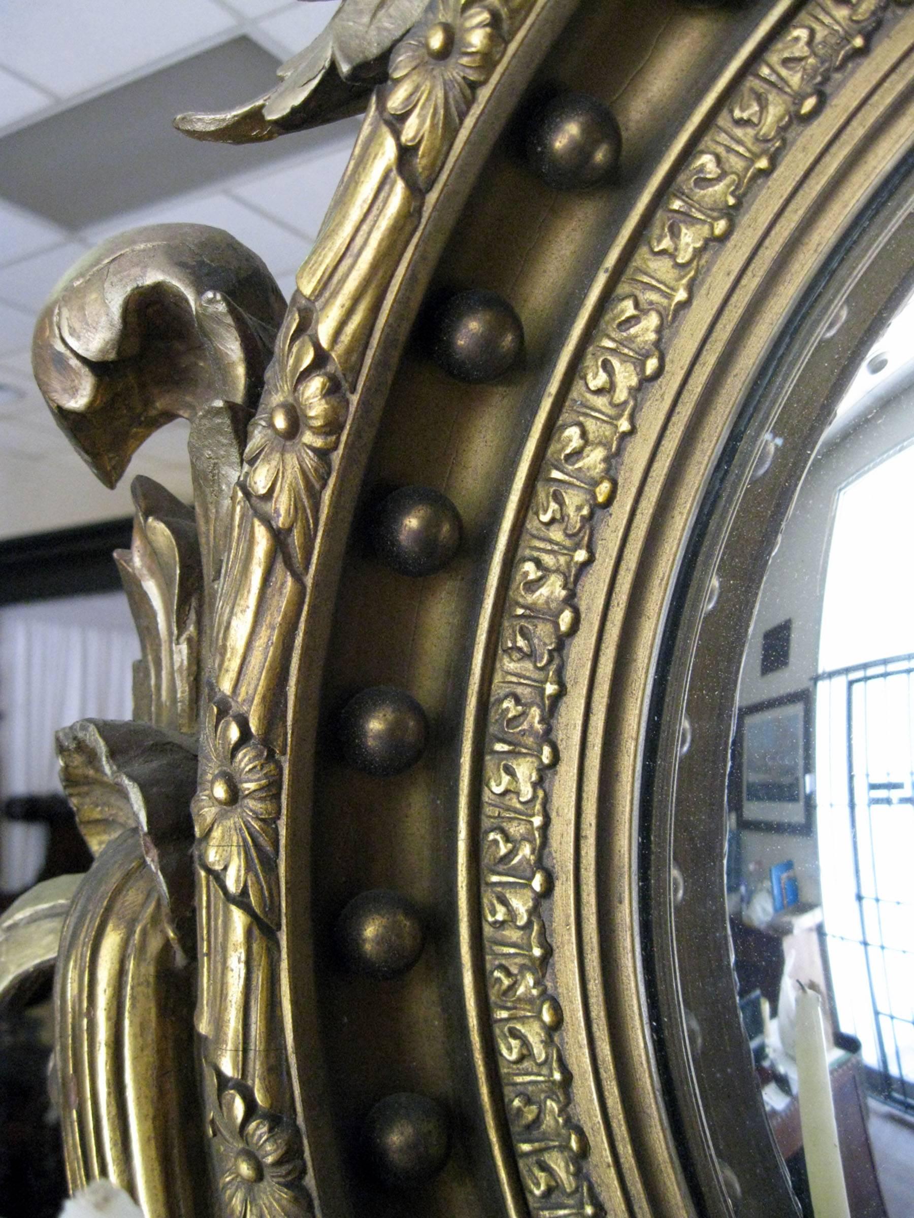 Mid-19th Century 19th Century American Giltwood Convex Girandole Mirror