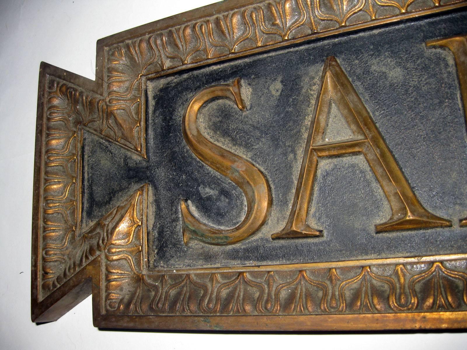 Art Nouveau Bronze Advertising Bank Vaults Sign Circa 1912 Savannah Georgia For Sale