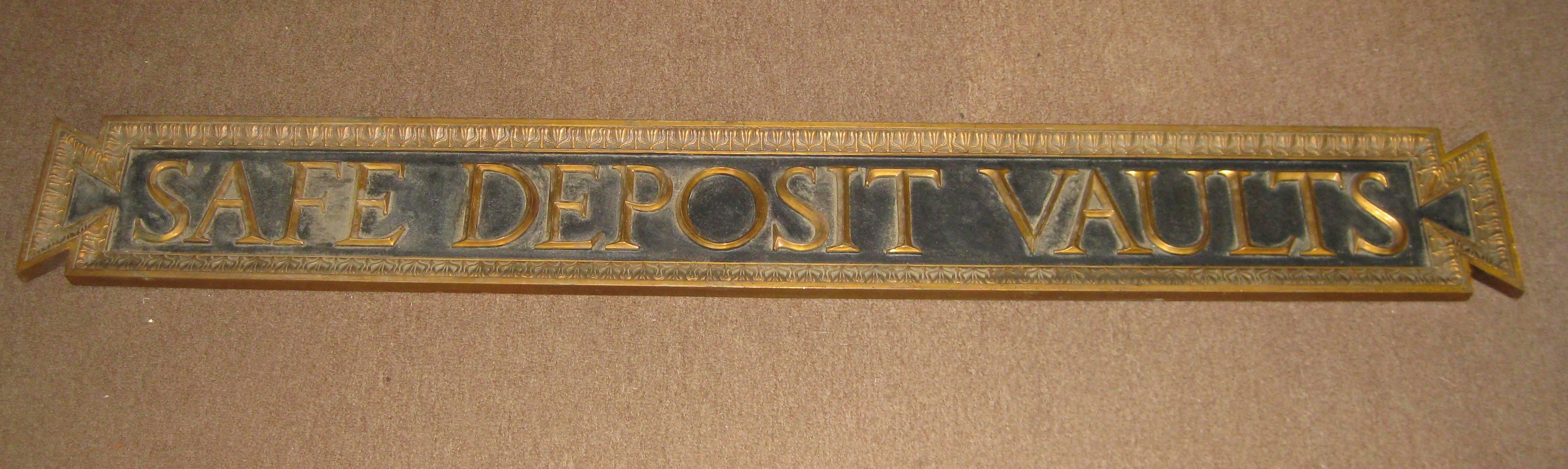 Bronze Advertising Bank Vaults Sign Circa 1912 Savannah Georgia For Sale 1