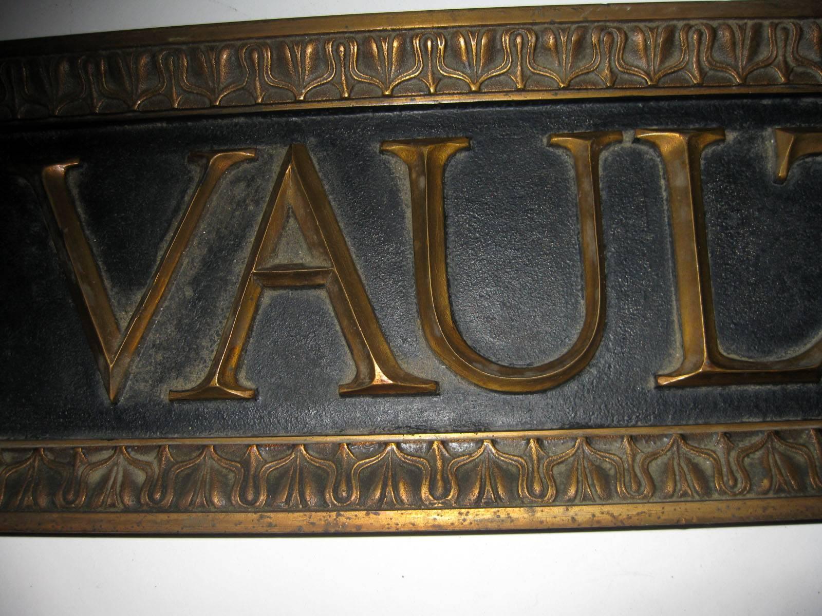 American Bronze Advertising Bank Vaults Sign Circa 1912 Savannah Georgia For Sale