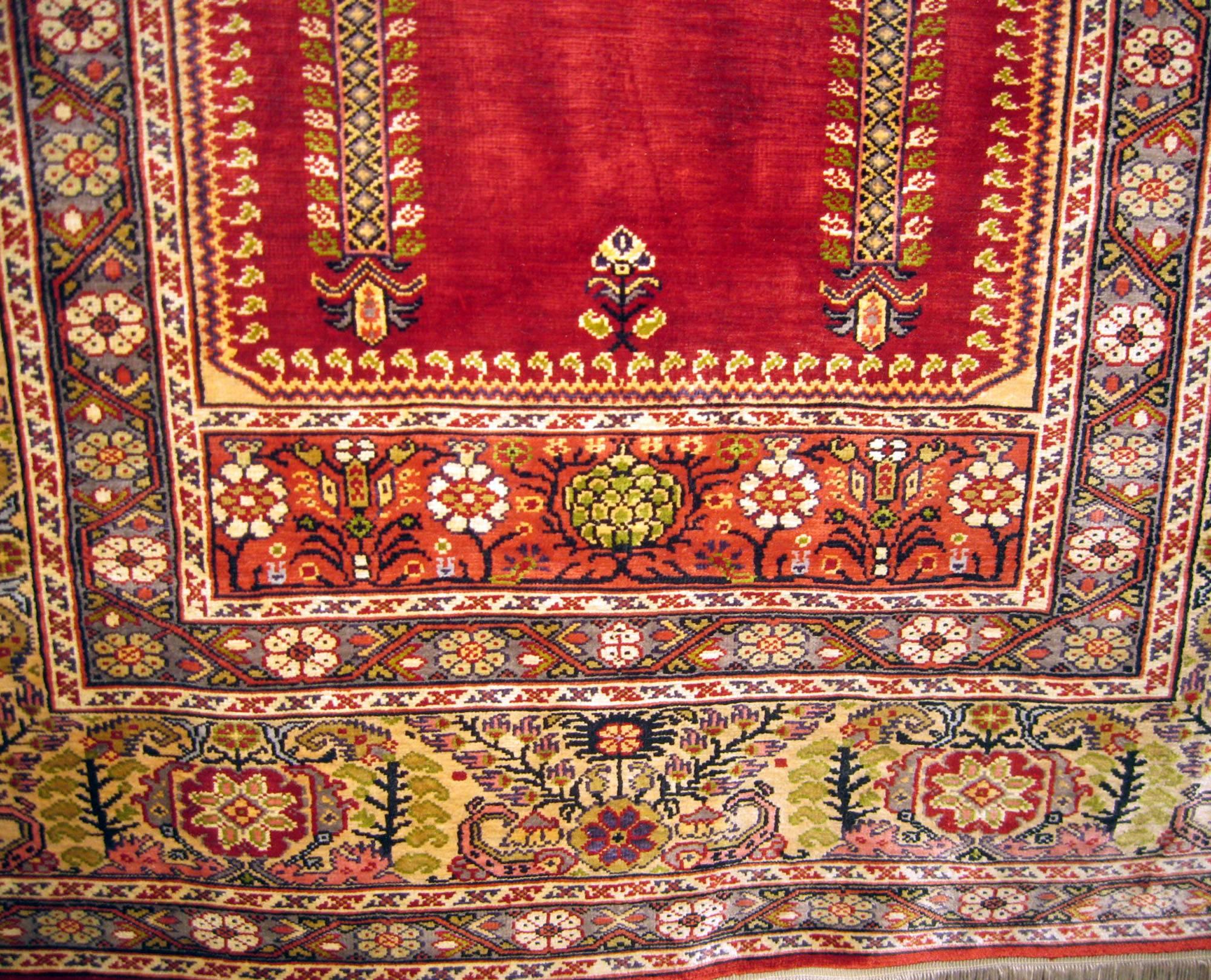 Oushak 20th century Turkish Silk Ghiordes Prayer Rug