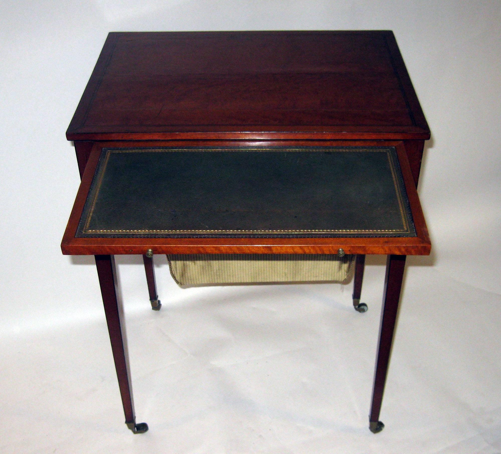 Late 18th Century 18th century Hepplewhite Satinwood Writing Table with Work with Silk Basket For Sale