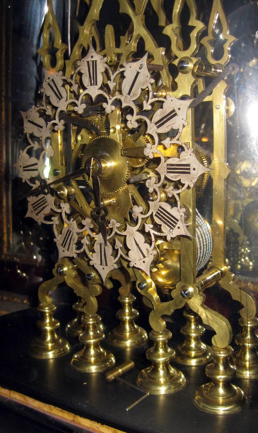High Victorian 19th century Brass Skeleton Clock Under Dome