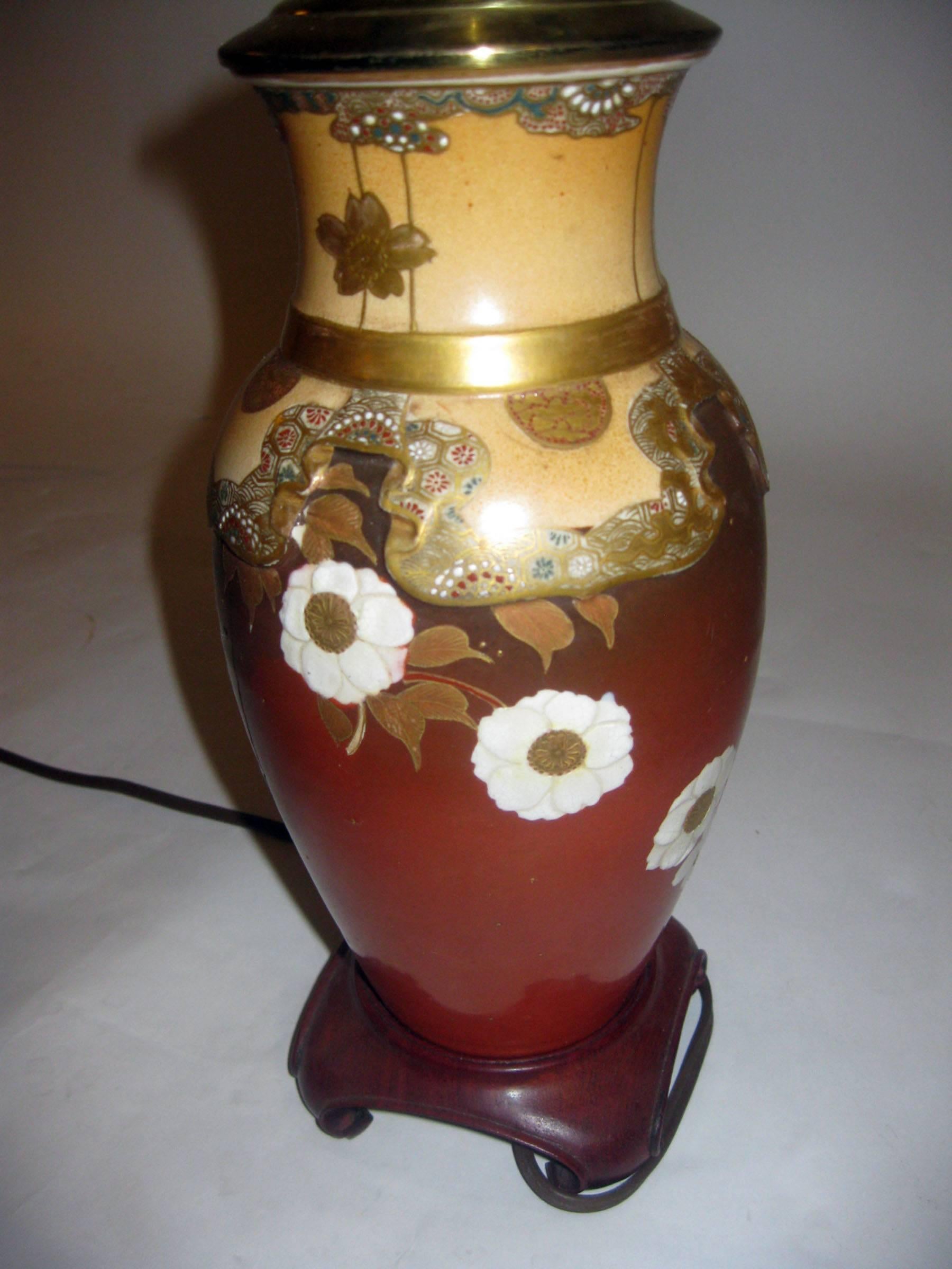 Meiji 19th century Satsuma Porcelain Vase Table Lamp For Sale