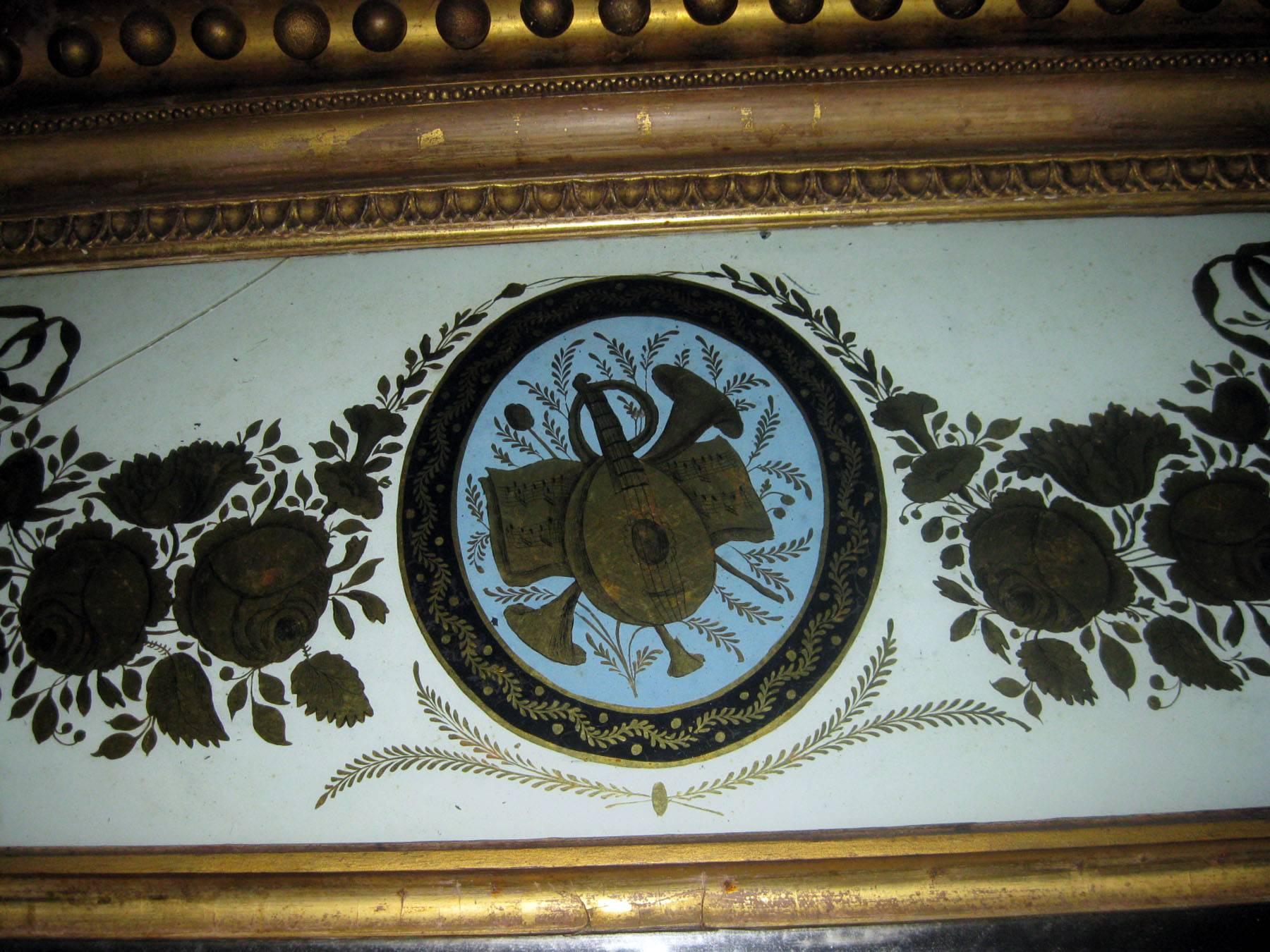 Painted 19th century American Classical Federal Monumental Eglomise Overmantel Mirror For Sale