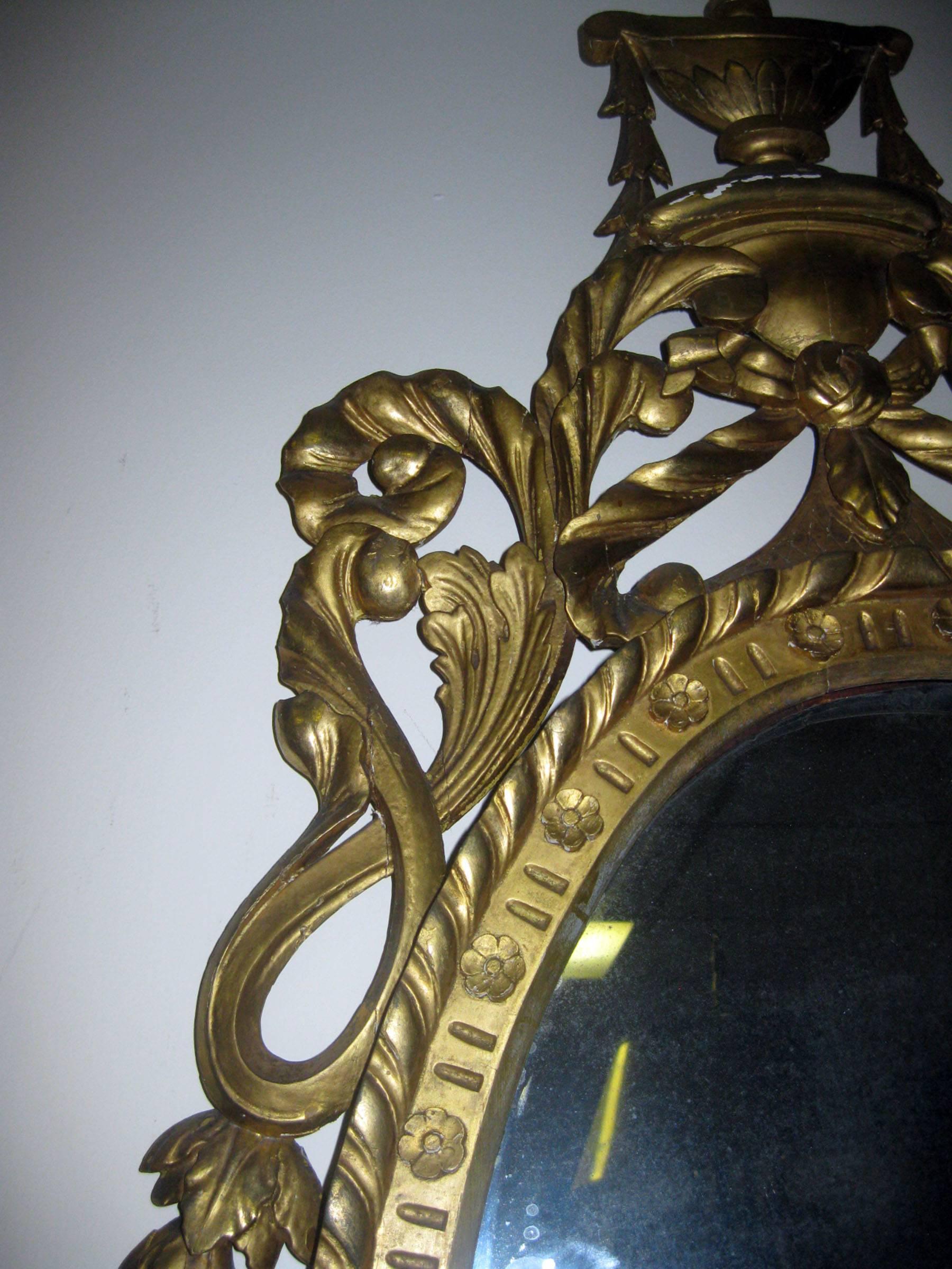 Adam Style 19th century George III Carved Giltwood Mirror For Sale