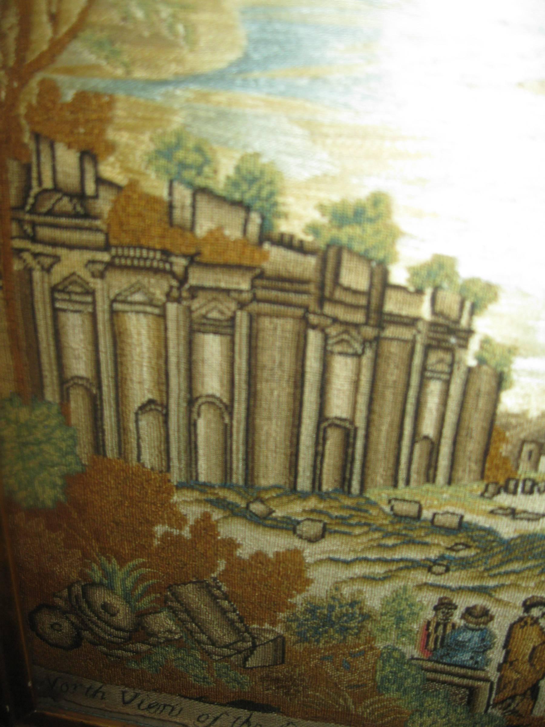 Classical Greek 19th Century Silk Needlework North View of Quadrangle Ruins of Baalbek