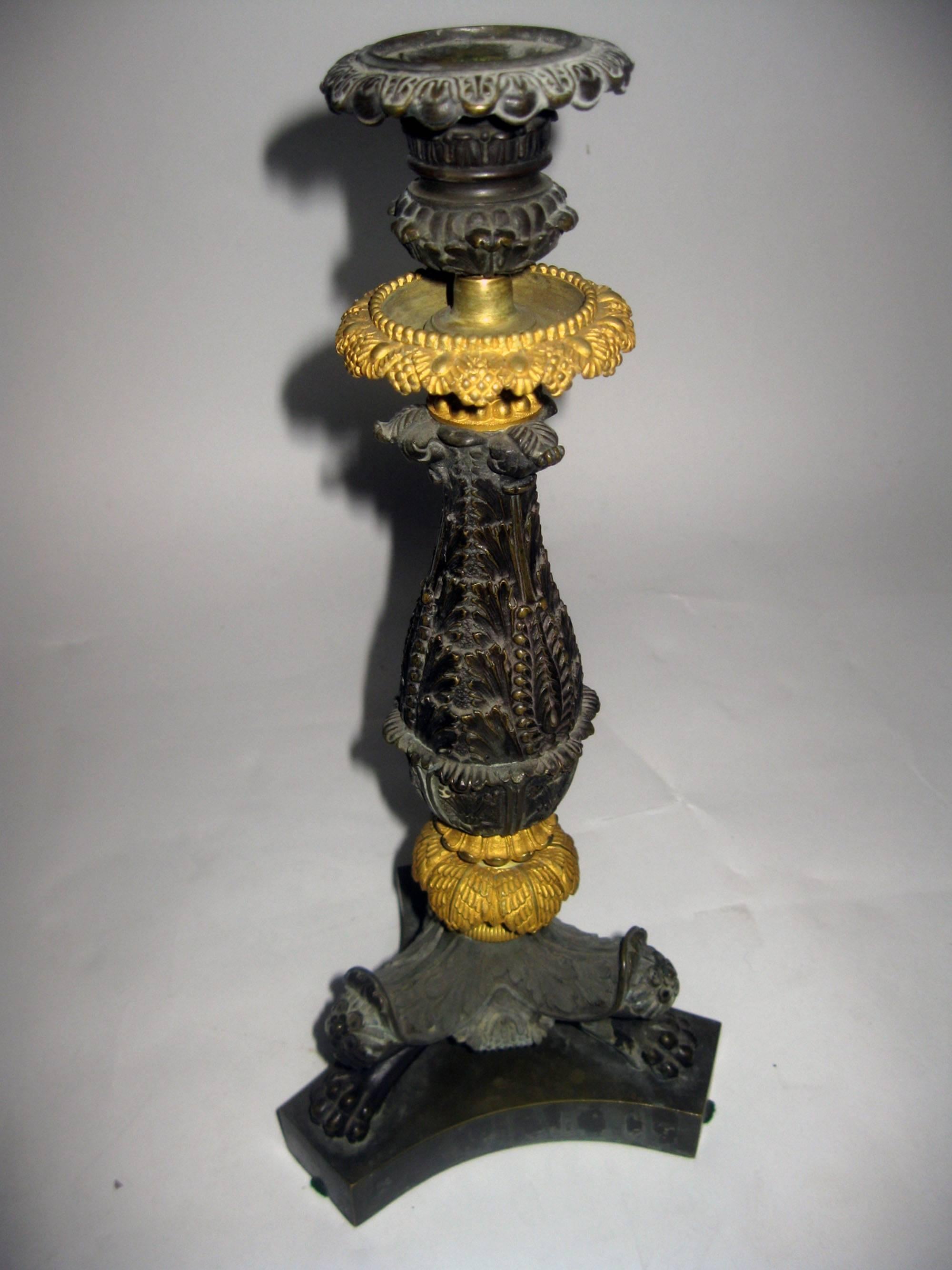 Charles X 19th century Charles 'X' French Gilt and Patinated Bronze Candlestick, Pair For Sale