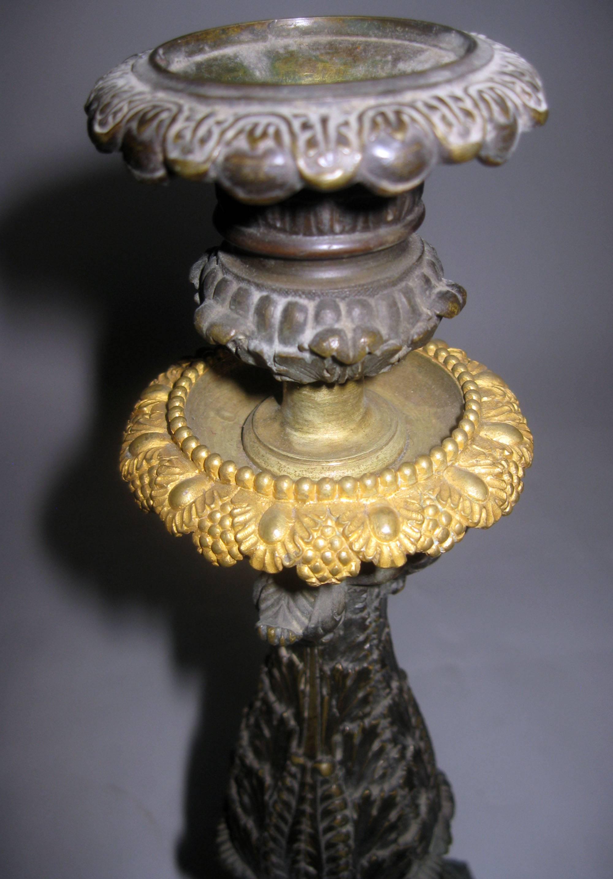 19th century Charles 'X' French Gilt and Patinated Bronze Candlestick, Pair For Sale 5
