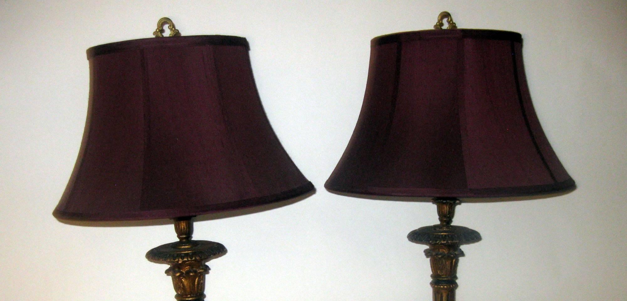 19th century Giltwood Converted Candlestick Lamp Pair For Sale 2