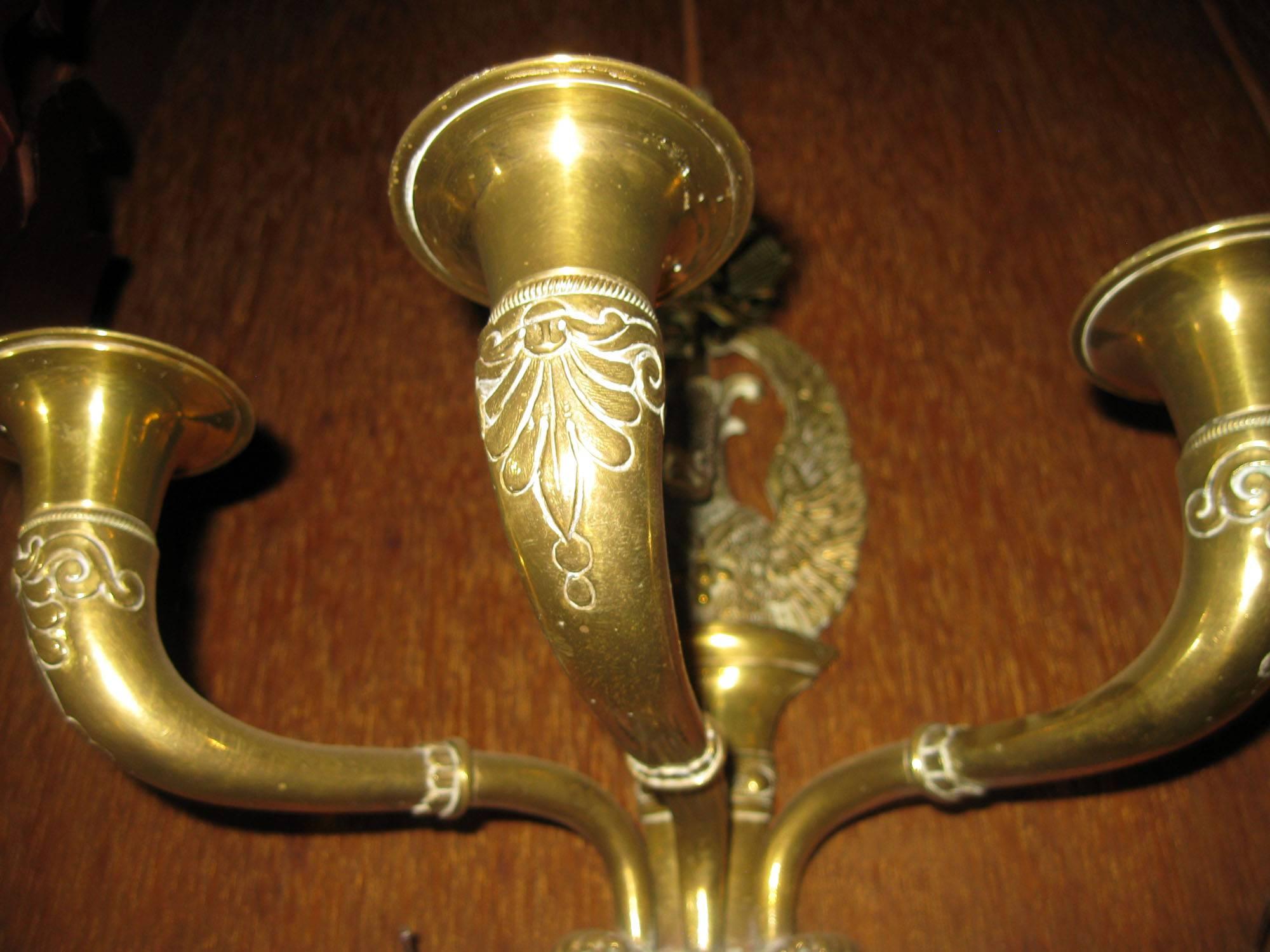 19th century French Empire Swan Motif Sconce Pair In Good Condition For Sale In Savannah, GA