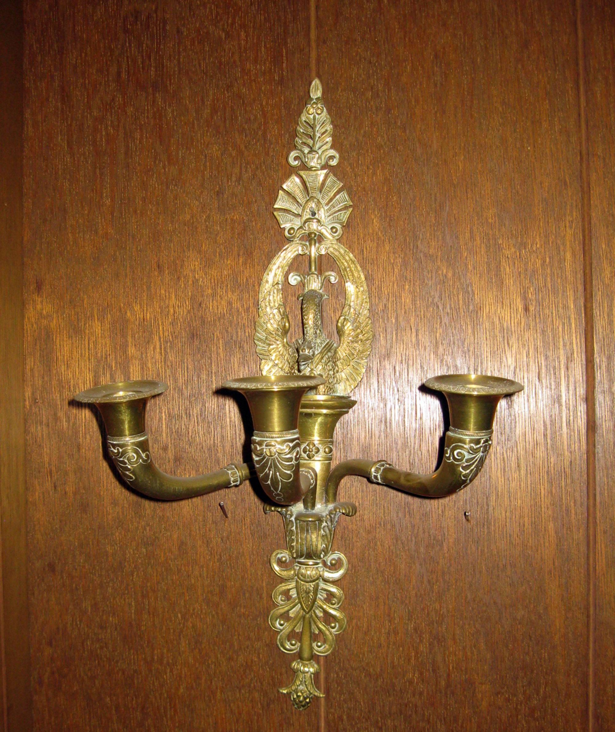 19th century French Empire Swan Motif Sconce Pair For Sale 1
