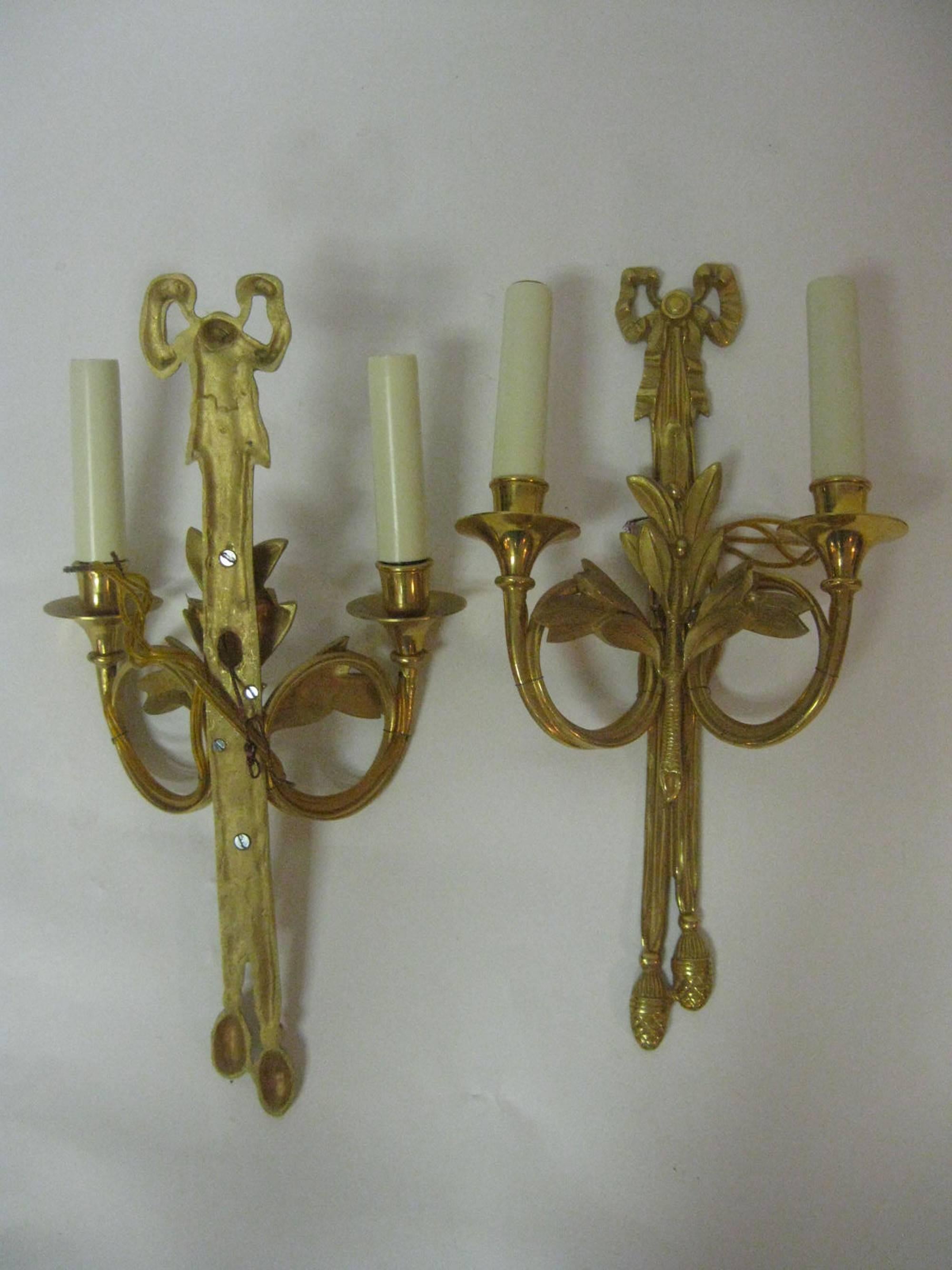 Baroque Mid-Century Gilded Bronze French Wall Sconces, Set of Four