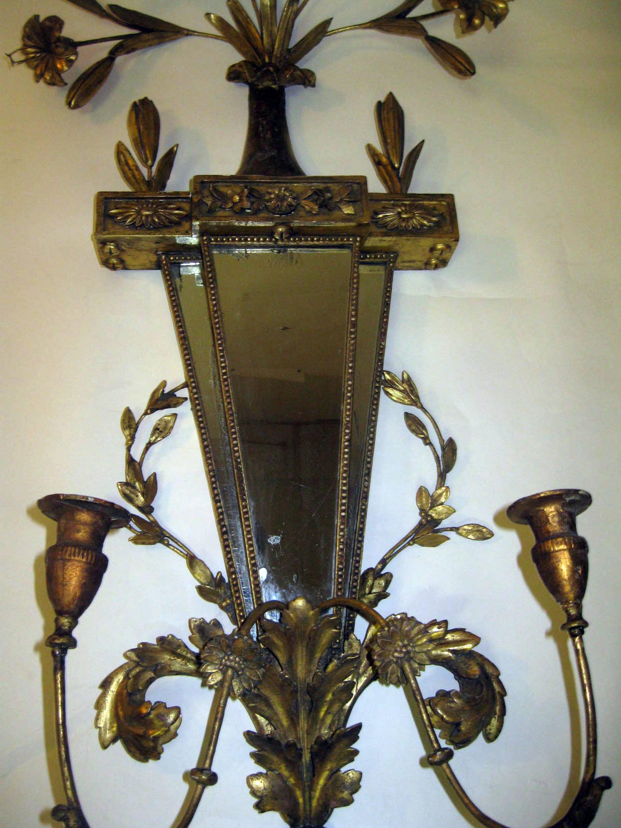 19th Century Italian Gilt Wood Wall Sconces of Monumental Size In Good Condition In Savannah, GA