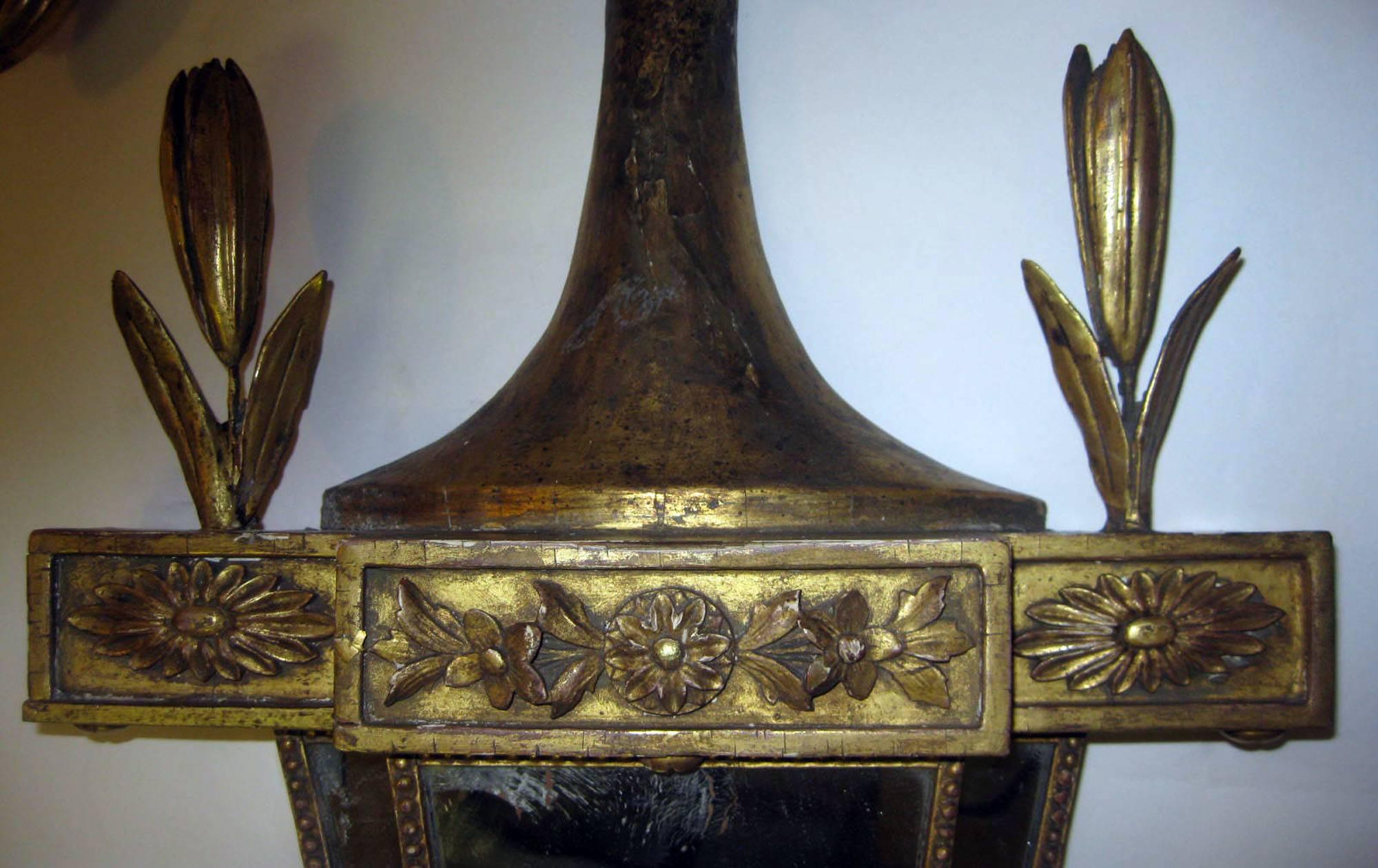 Giltwood 19th Century Italian Gilt Wood Wall Sconces of Monumental Size