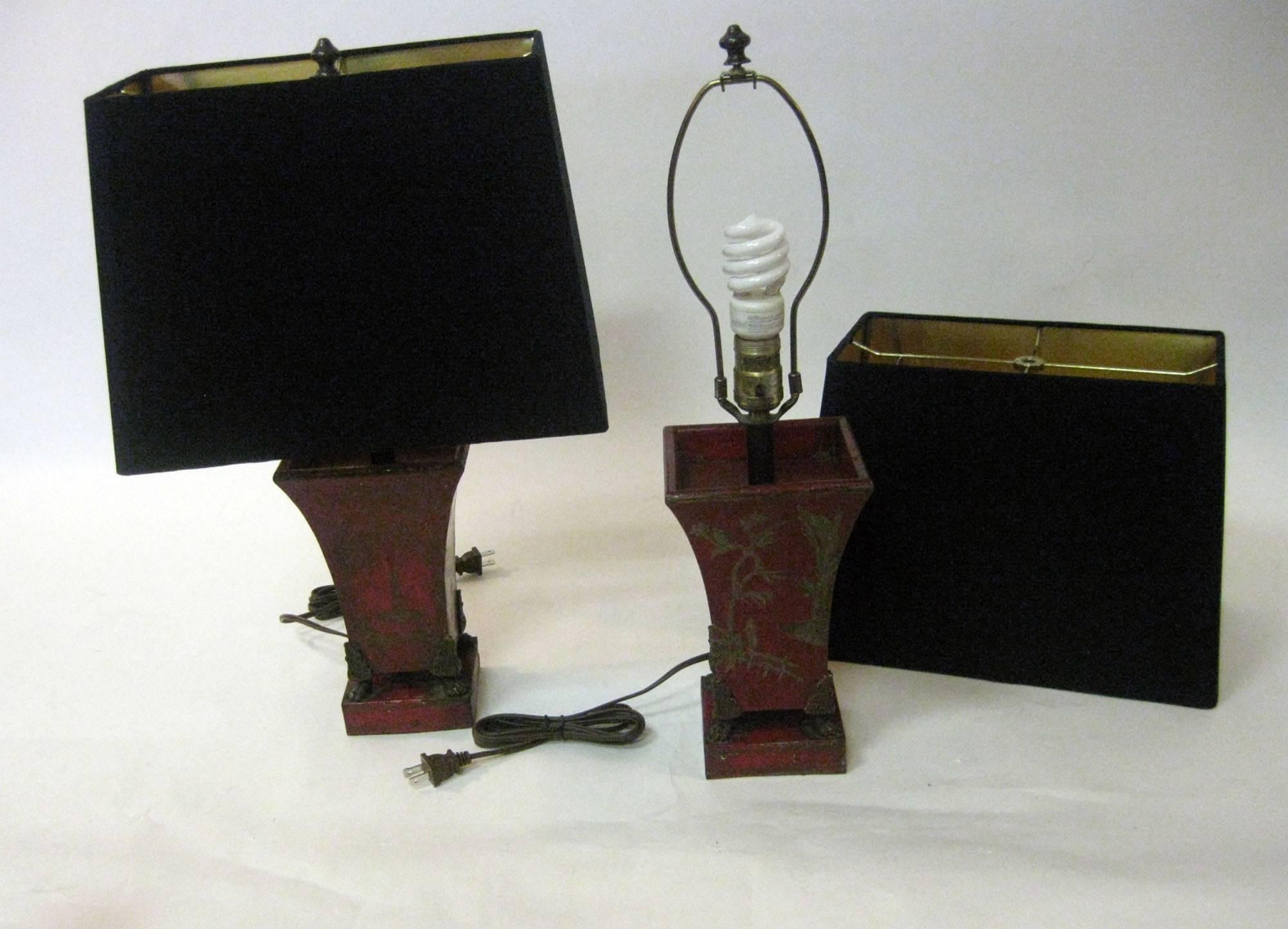 Mid-19th Century 19th century Chinoiserie Tole Lamp Pair For Sale