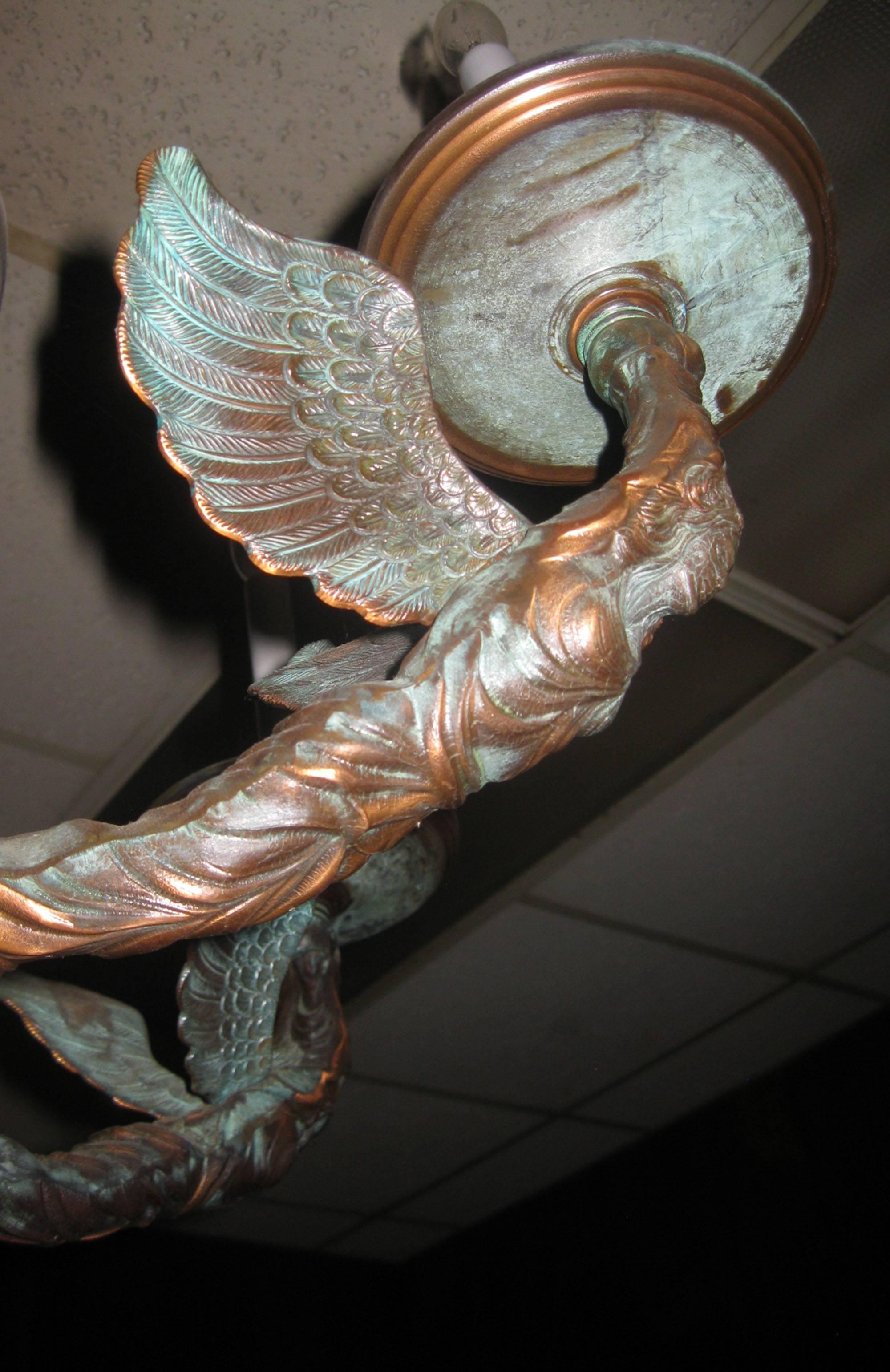 Mid-20th Century French Empire Patinated Bronze Figural Chandelier For Sale