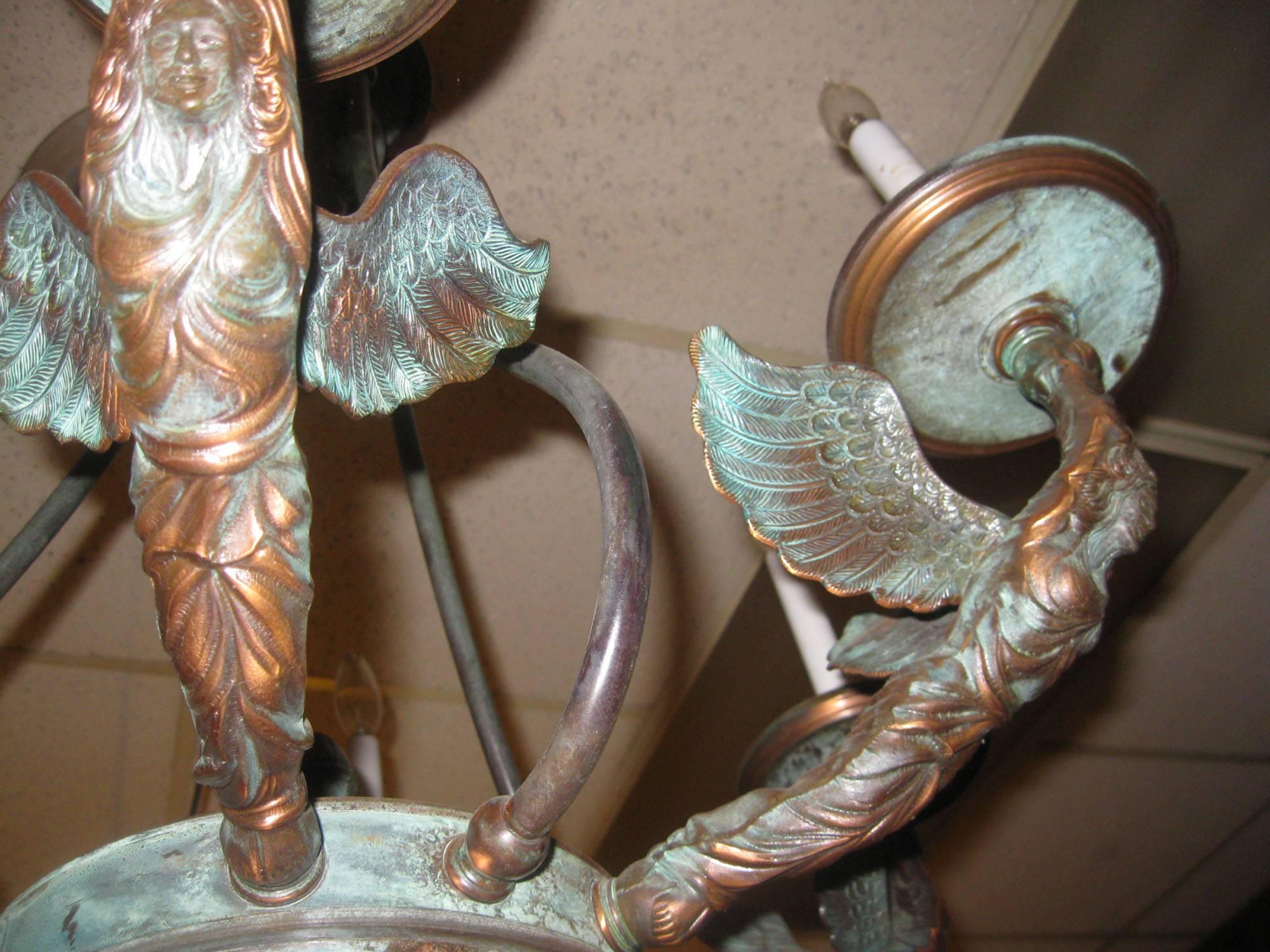 French Empire Patinated Bronze Figural Chandelier For Sale 1