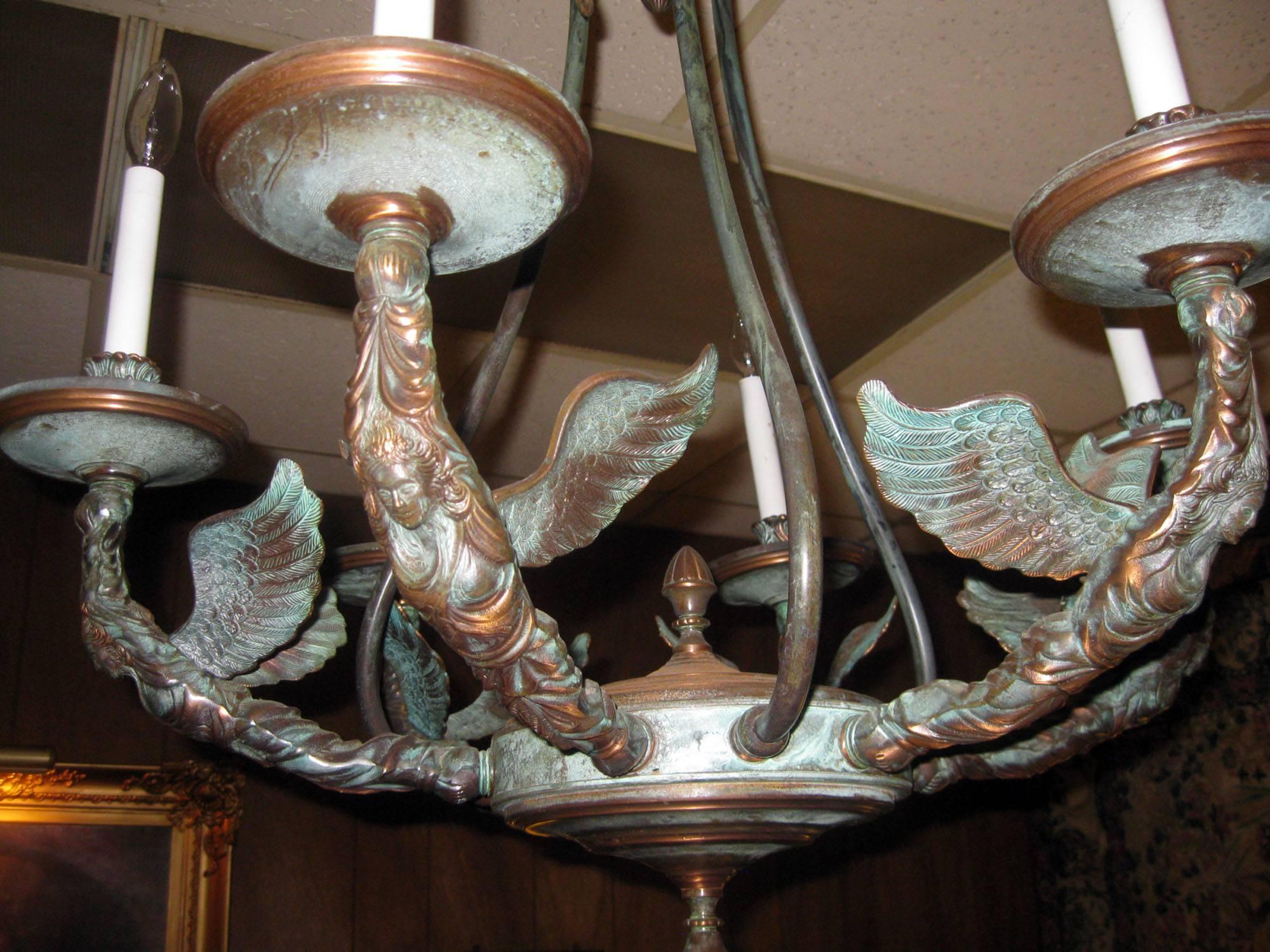 French Empire Patinated Bronze Figural Chandelier For Sale 2
