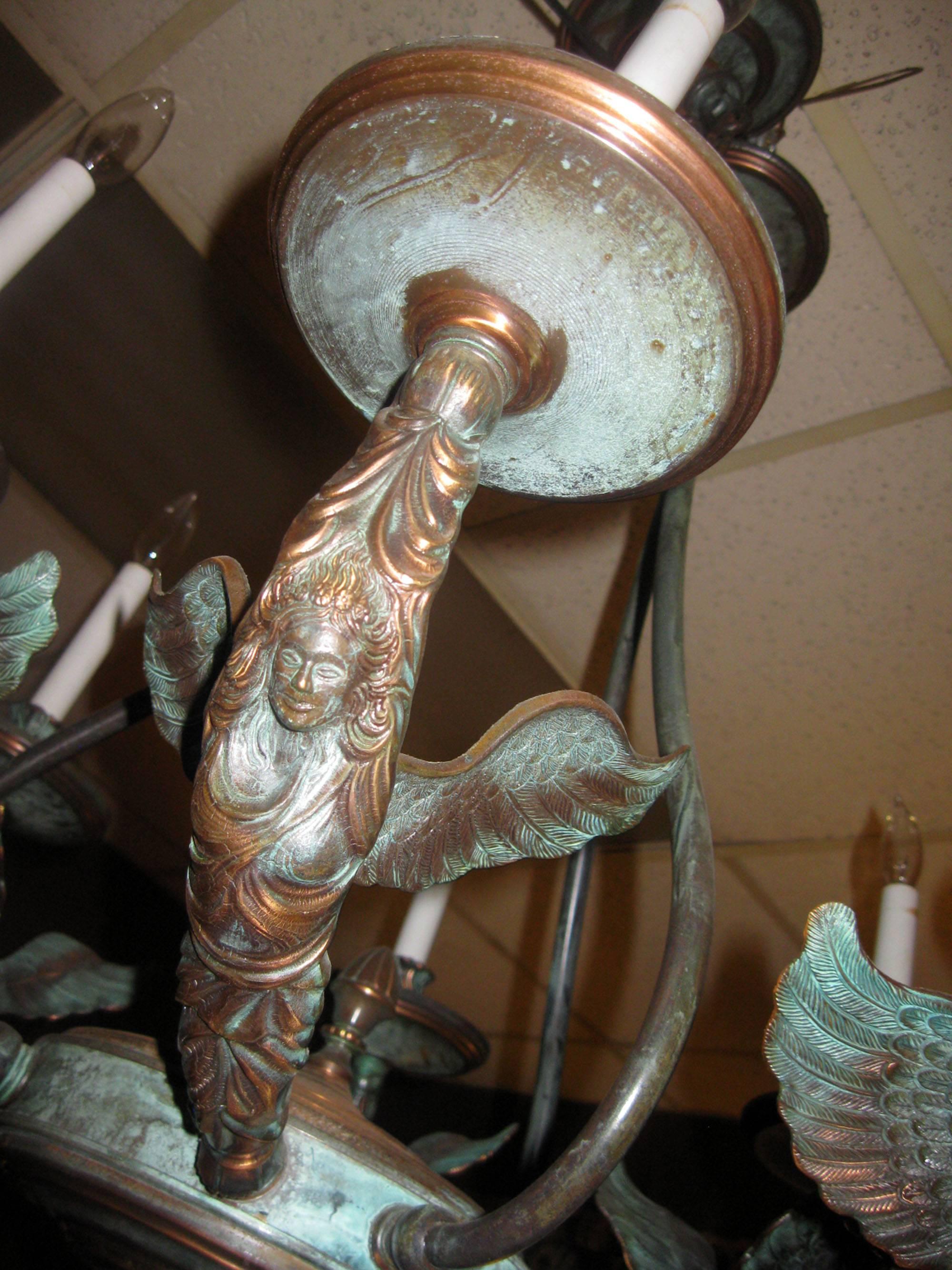 French Empire Patinated Bronze Figural Chandelier For Sale 3