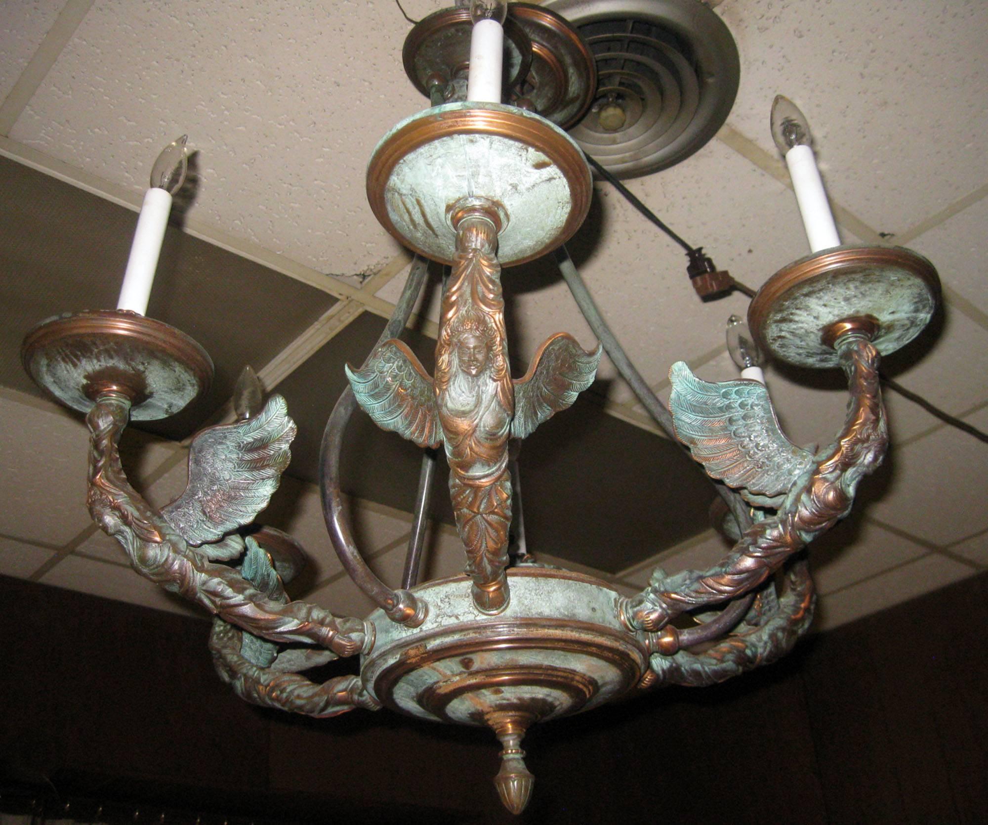 French Empire Patinated Bronze Figural Chandelier For Sale 4