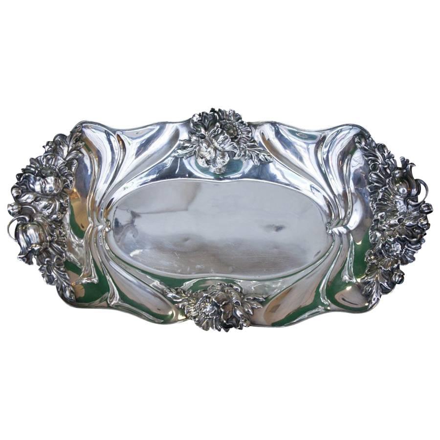 Art Nouveau Sterling Silver Bread Tray Opium Poppies 1