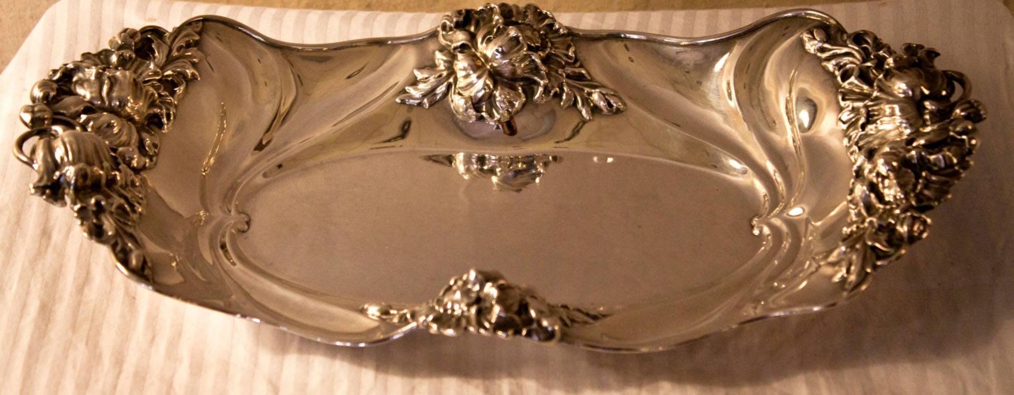 Art Nouveau Sterling Silver Bread Tray Opium Poppies 3