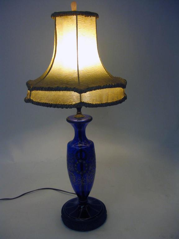Moser Bohemian Cobalt Blue Art Glass Lamp For Sale at 1stdibs