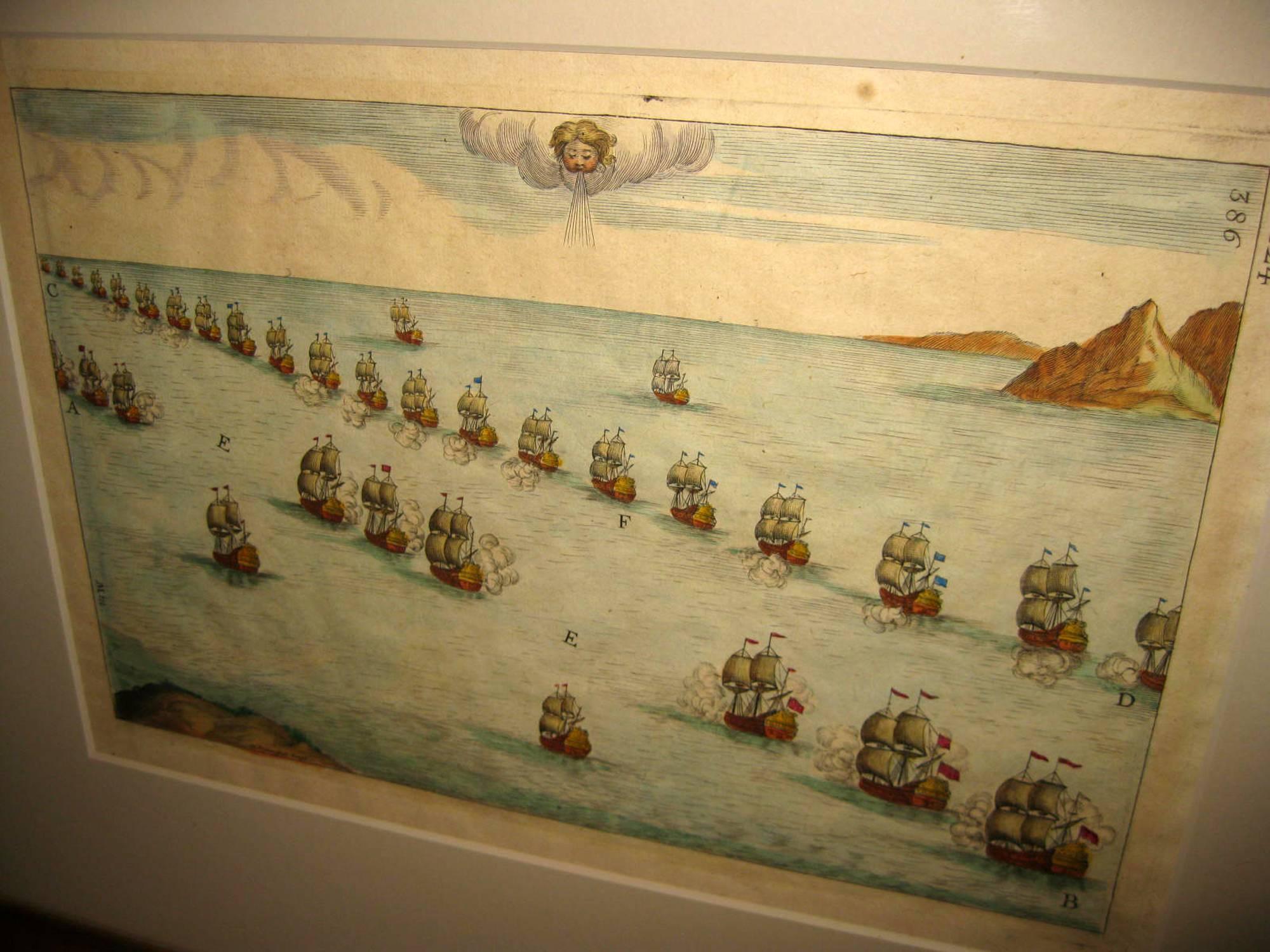 Elizabethan 18th century Set Hand Colored Nautical Engravings For Sale