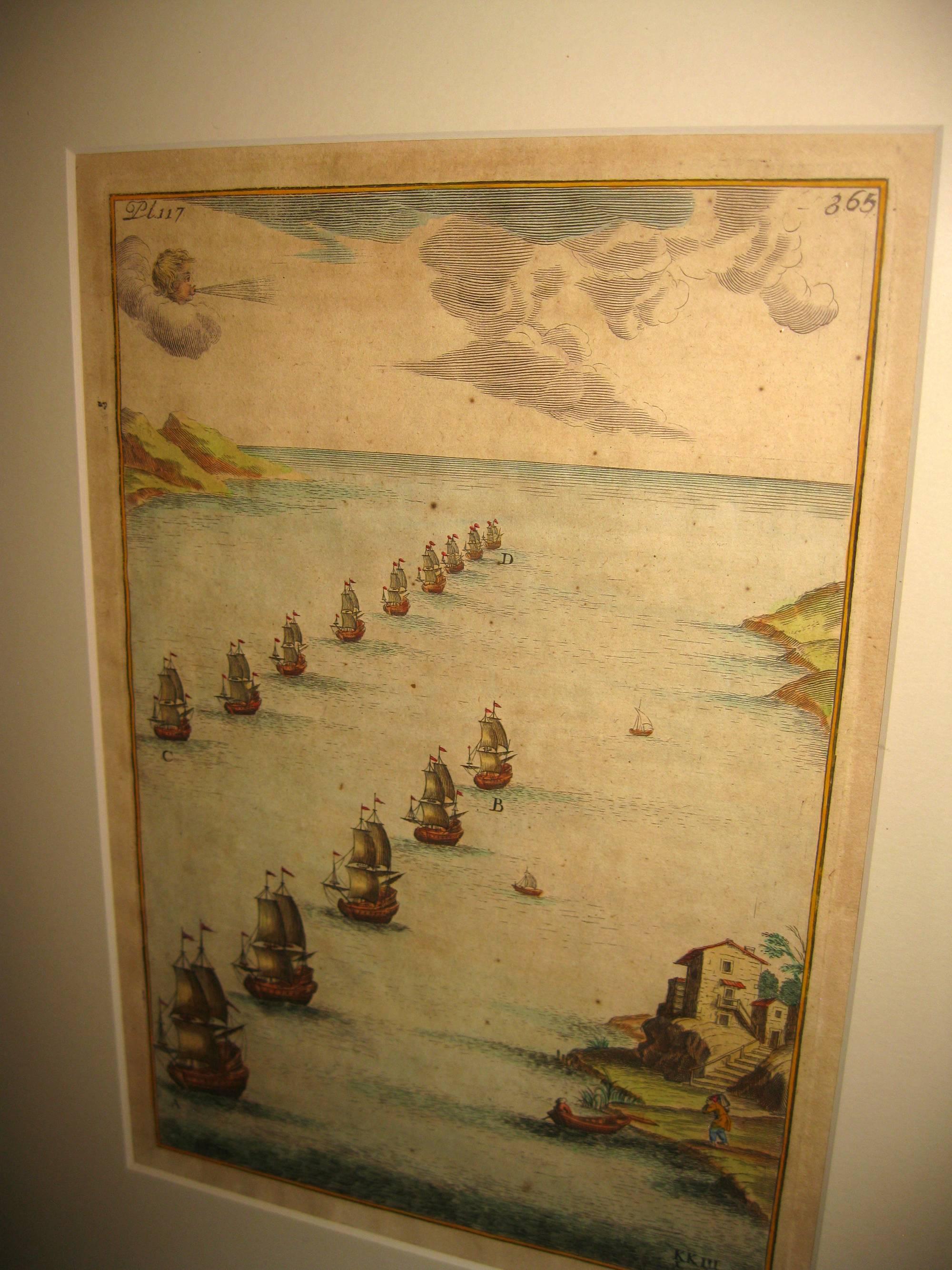 Ensemble de gravures nautiques colorées à la main du XVIIIe siècle Bon état - En vente à Savannah, GA