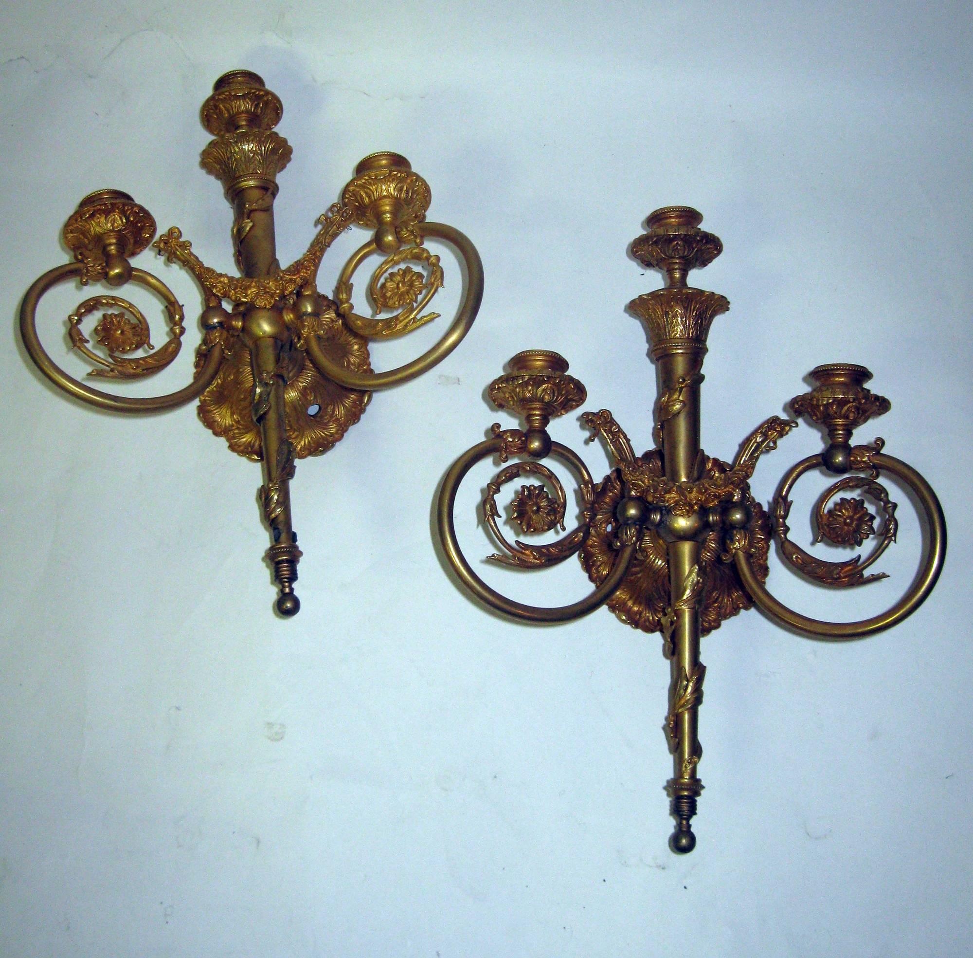 Louis XVI 20th century Pair of French Bronze Doré Sconces For Sale