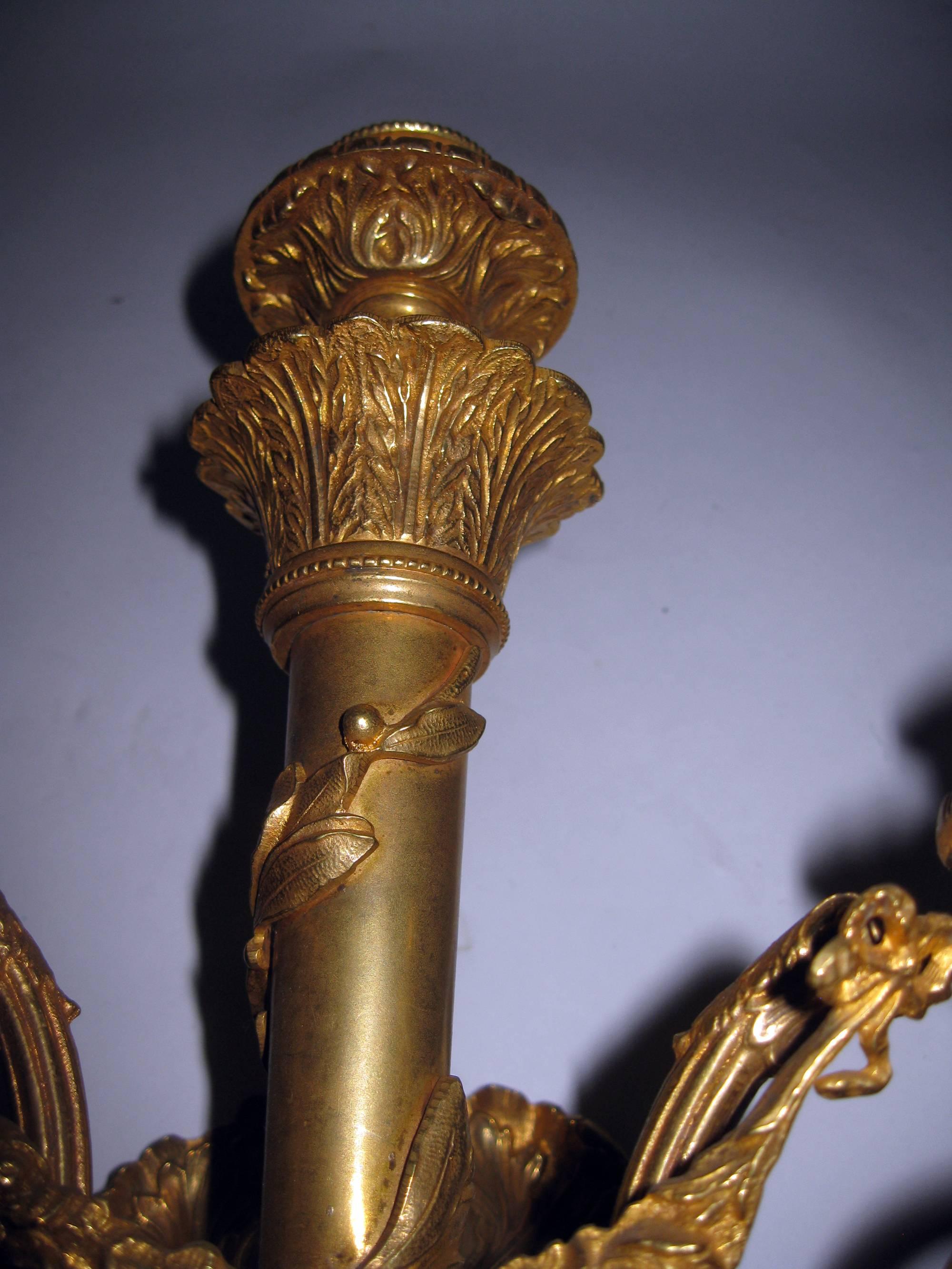 20th century Pair of French Bronze Doré Sconces In Good Condition For Sale In Savannah, GA