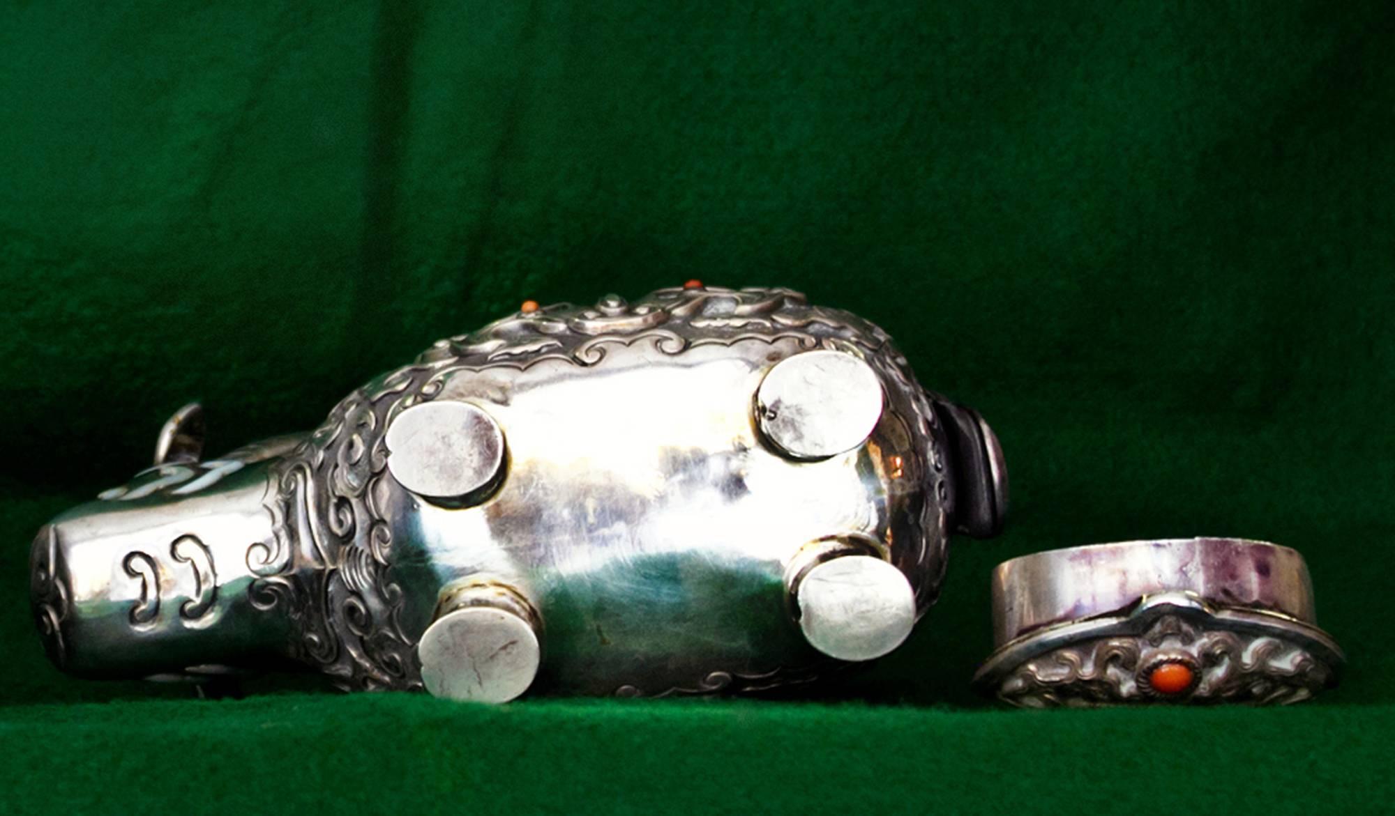 19th Century Chinese Silver Oxen Boxes 1