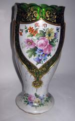 19th century Moser Green Bohemian Art Glass Overlay Vase with Roses