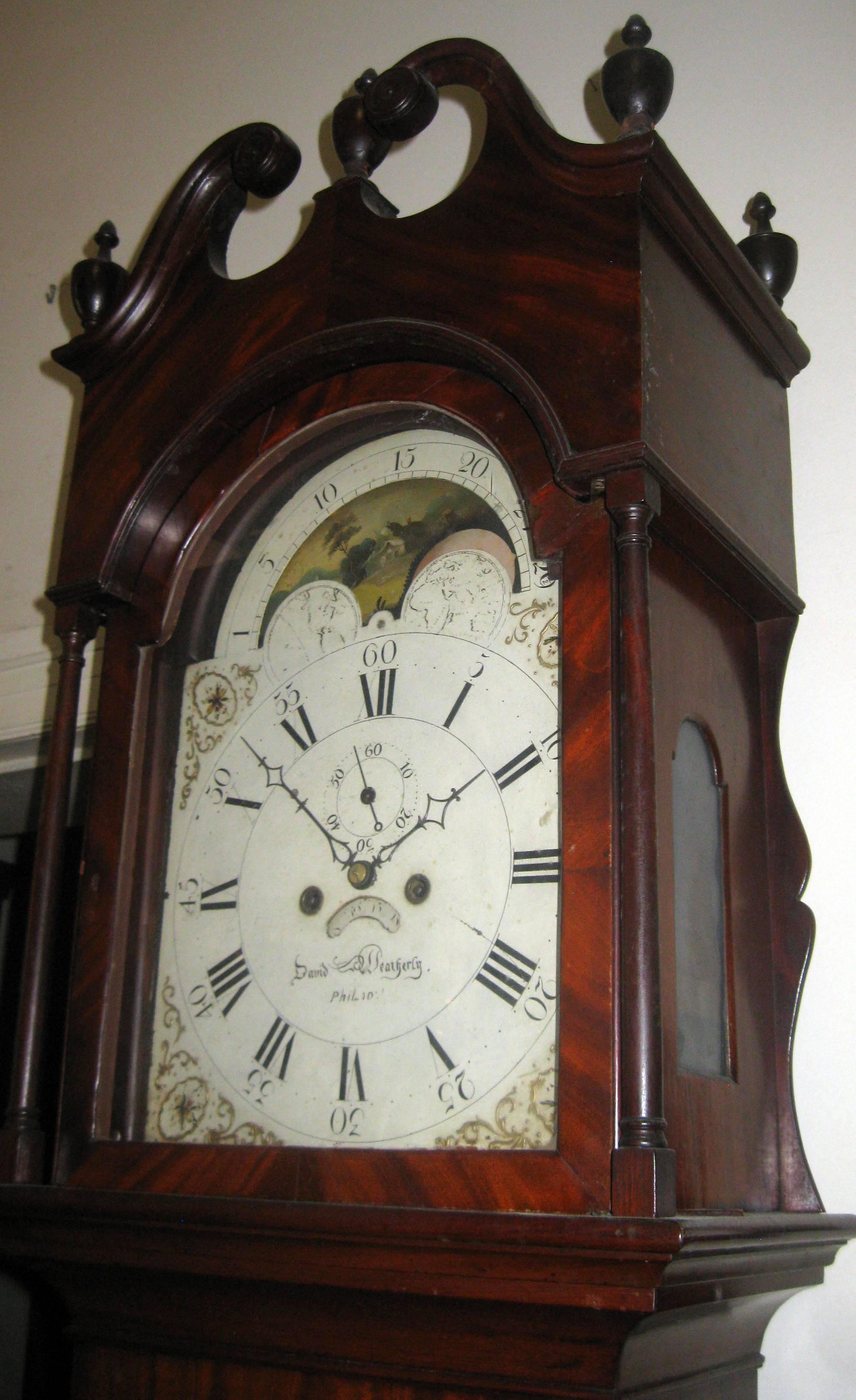 American Federal Mahogany Tall Case Clock, David Weatherly, Philadelphia 2